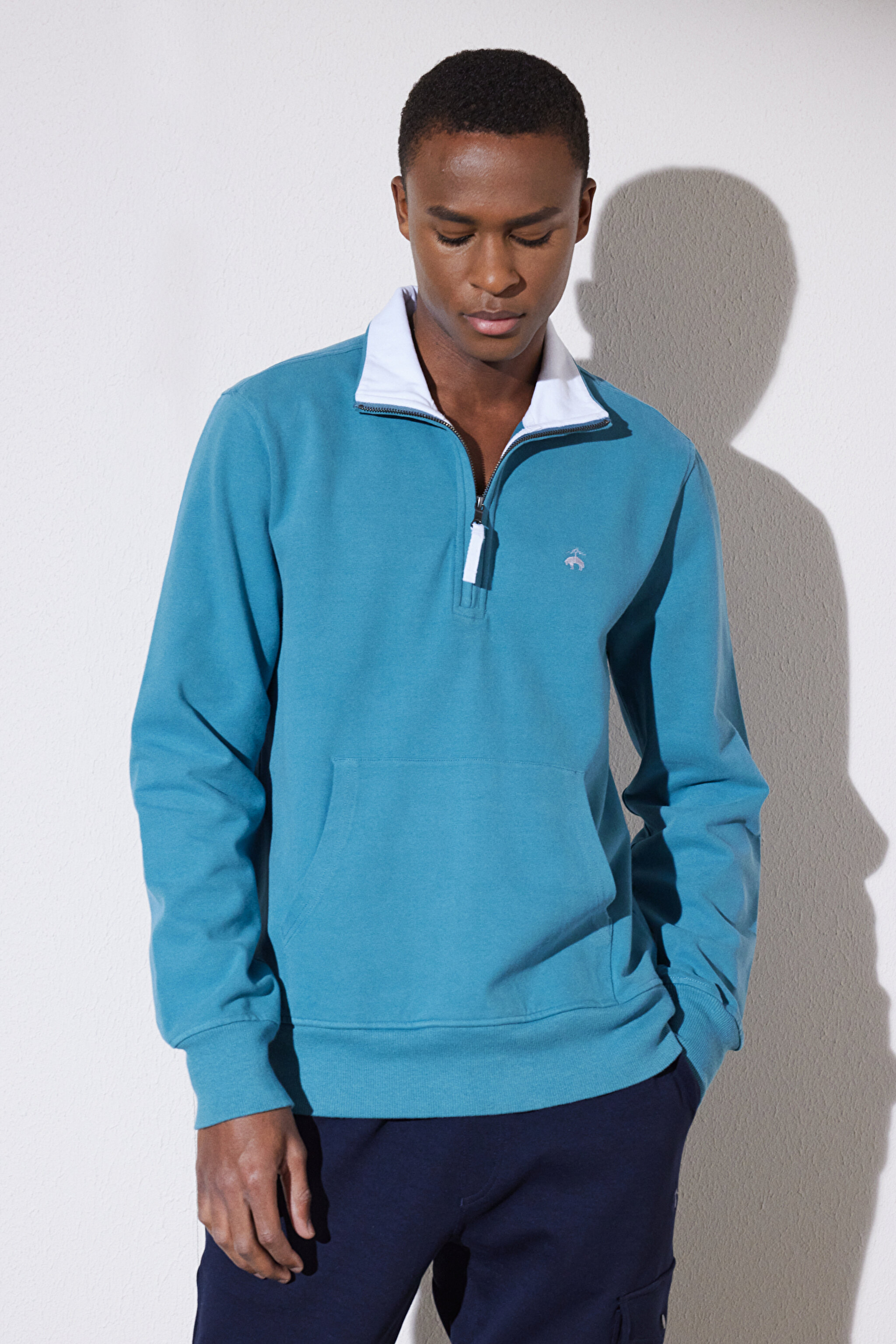 Yarım Fermuarlı Sweatshirt - Mavi