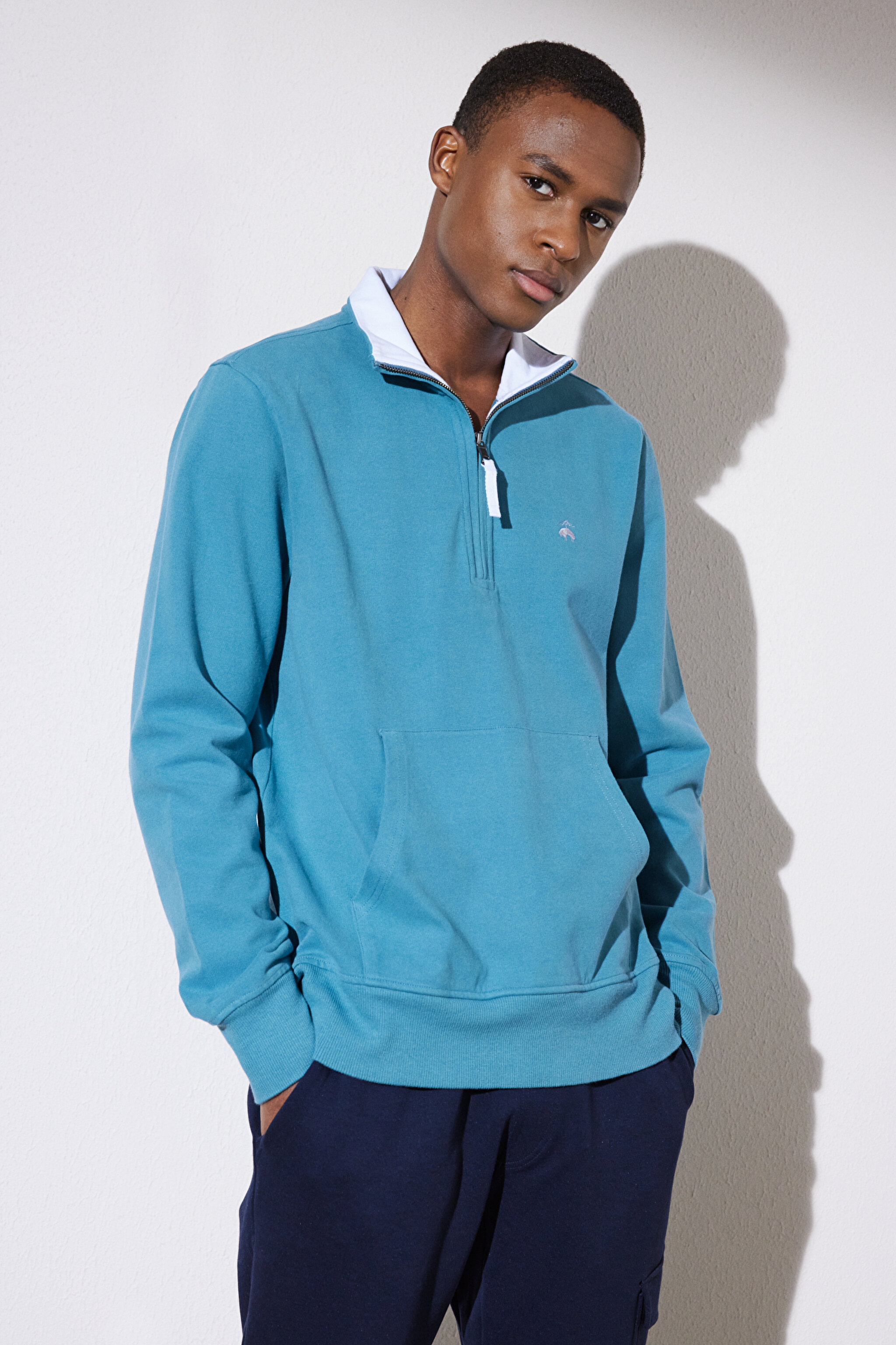Yarım Fermuarlı Sweatshirt - Mavi (görsel 2)