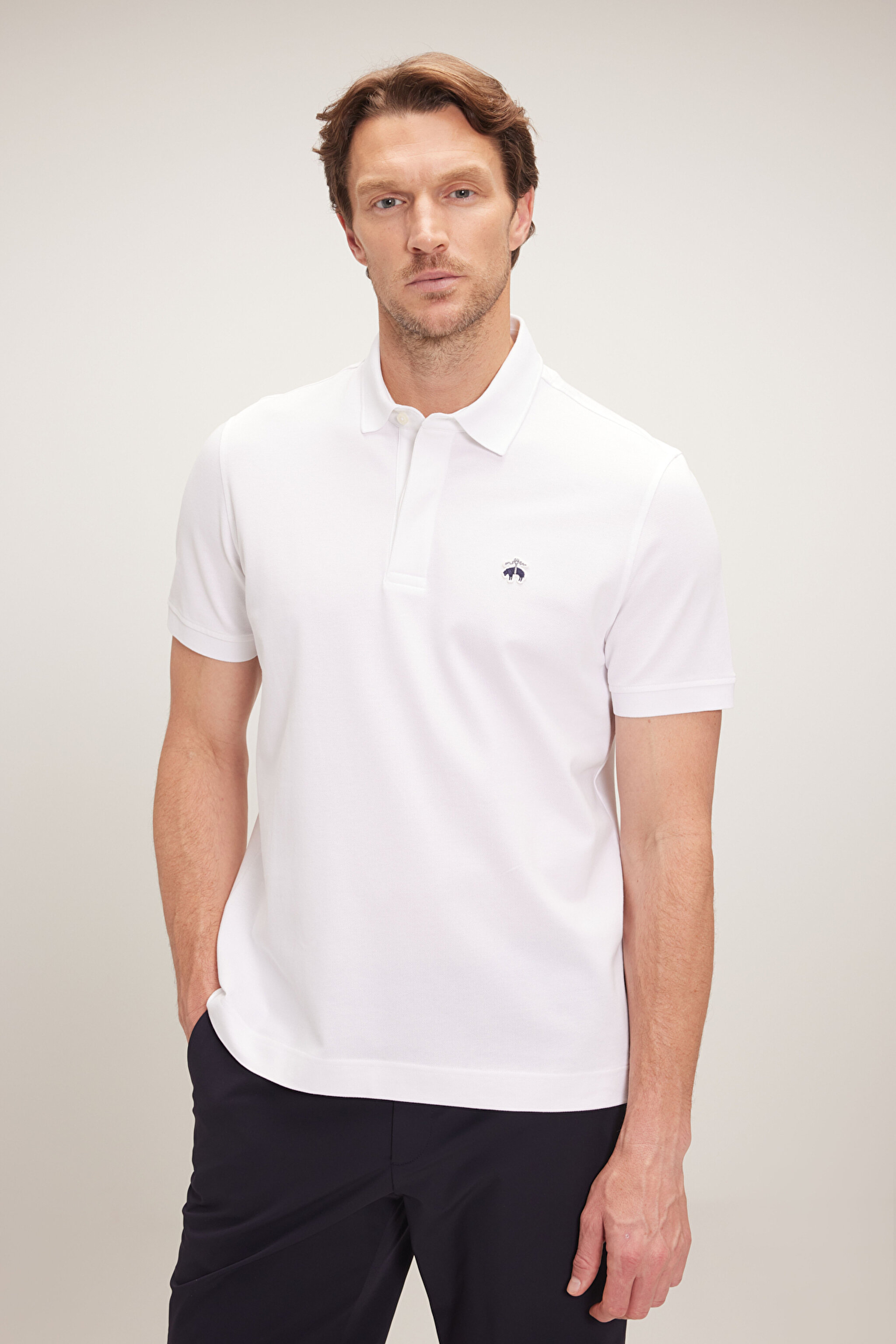 Likralı Pike Polo Tişört - Beyaz