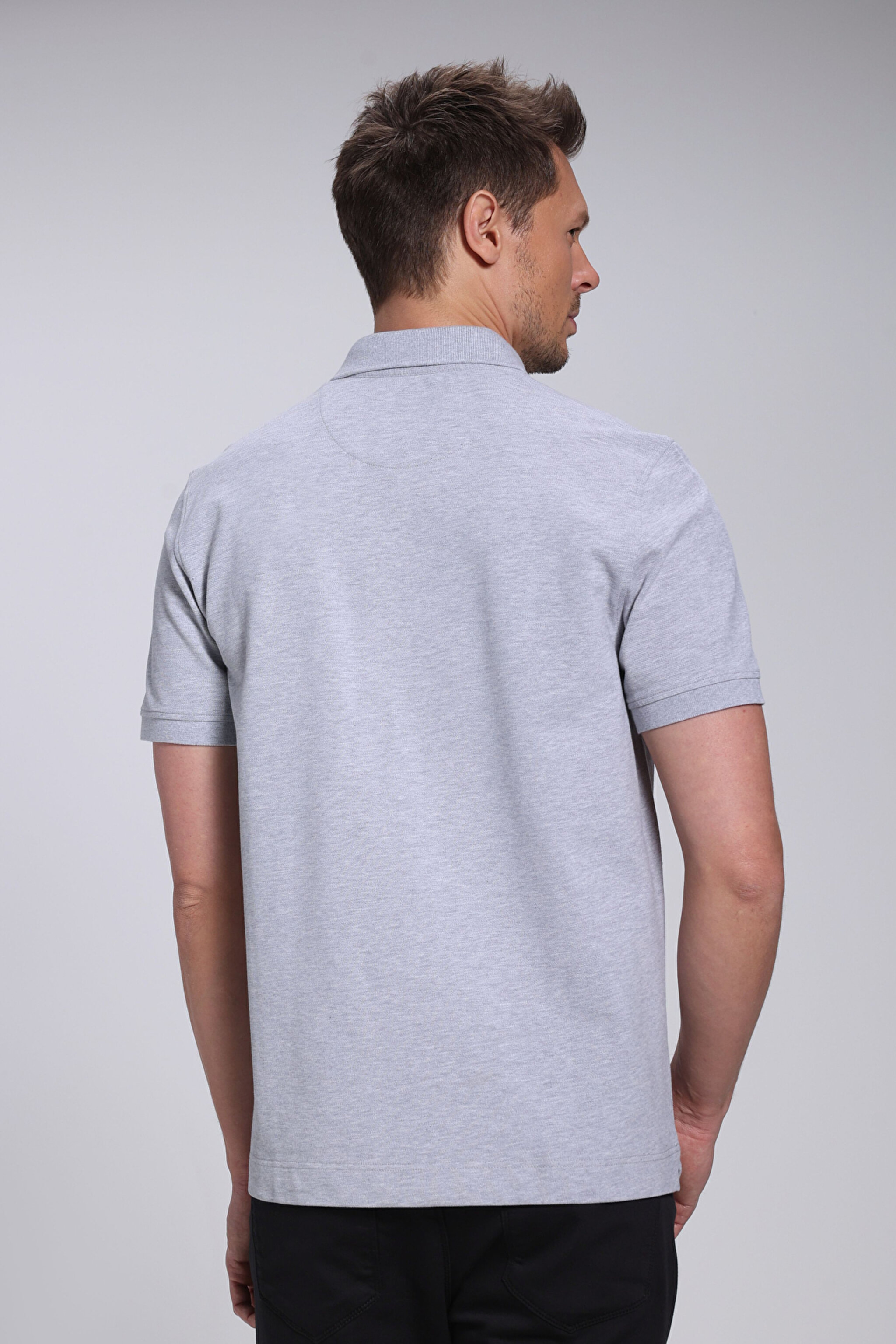 Likralı Pike Polo Tişört - Gri Melanj (görsel 6)