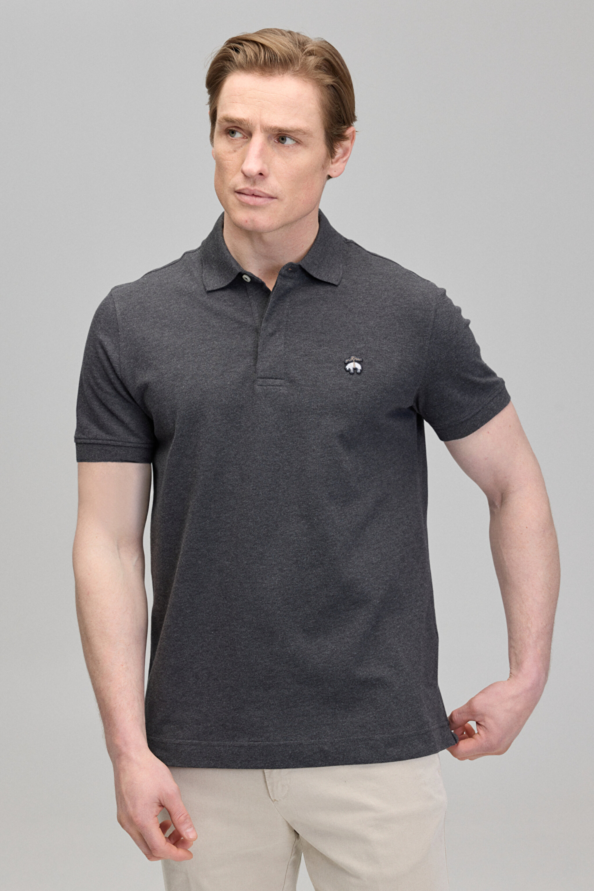 Likralı Pike Polo Tişört - Antrasit (görsel 6)