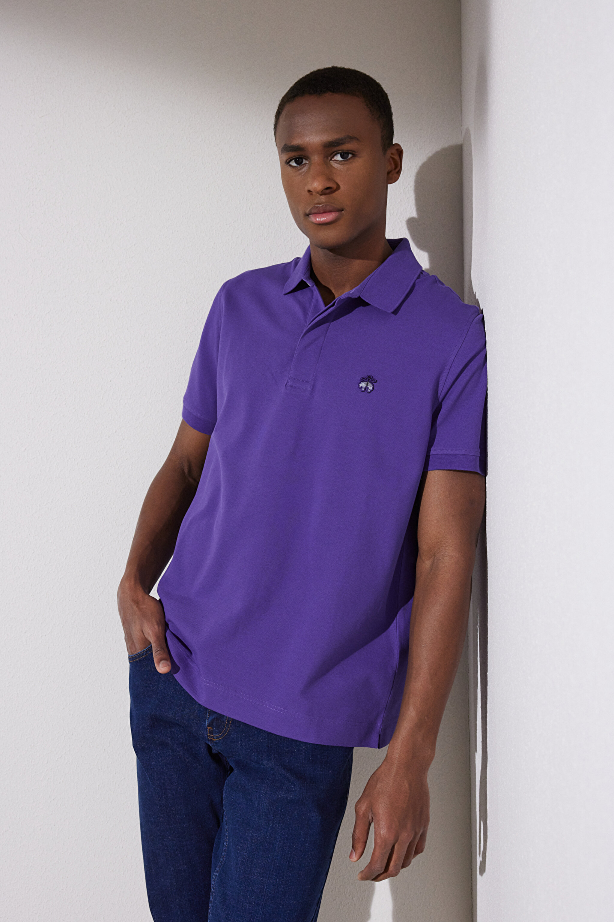 Likralı Pike Polo Tişört - Mor