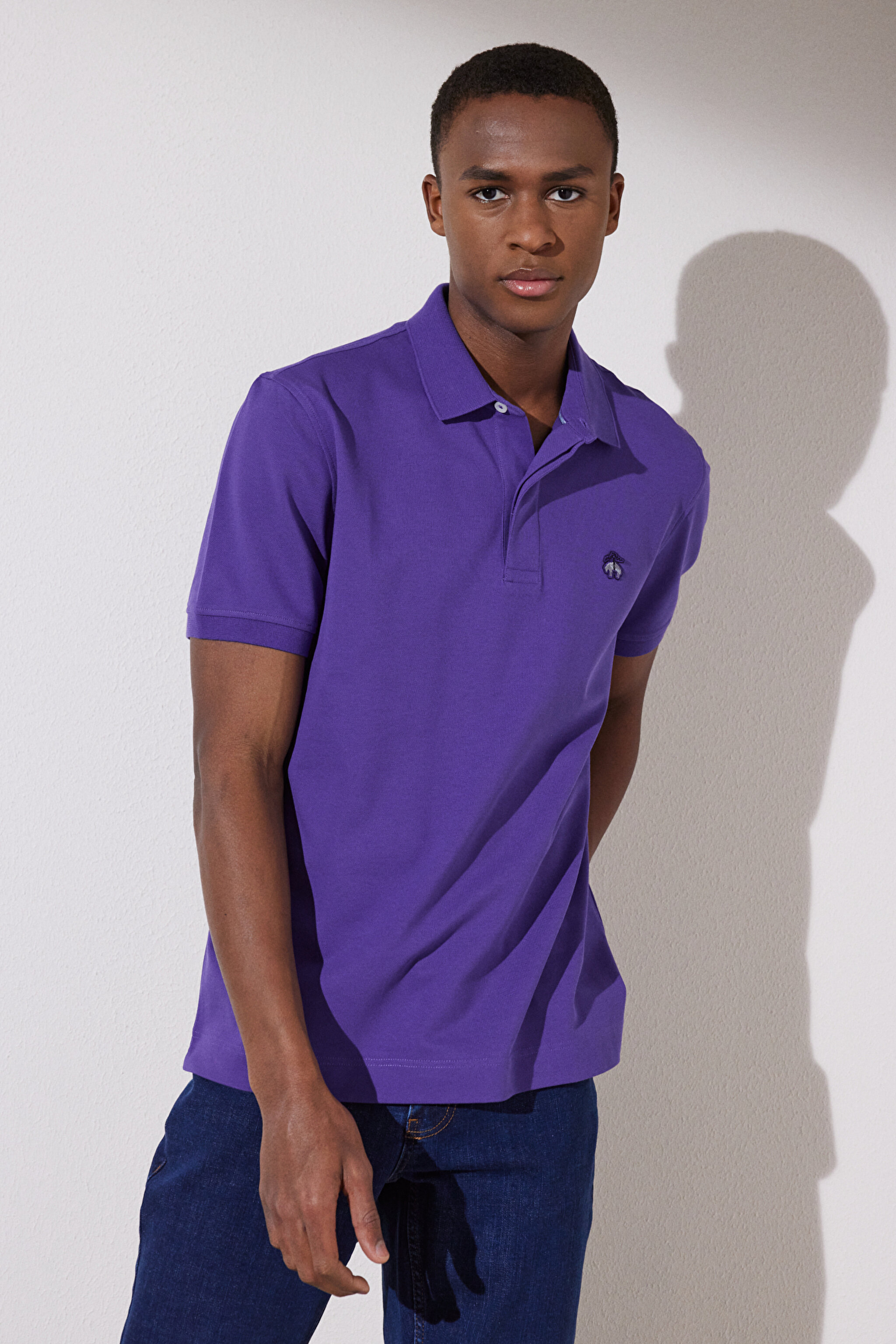 Likralı Pike Polo Tişört - Mor (görsel 2)