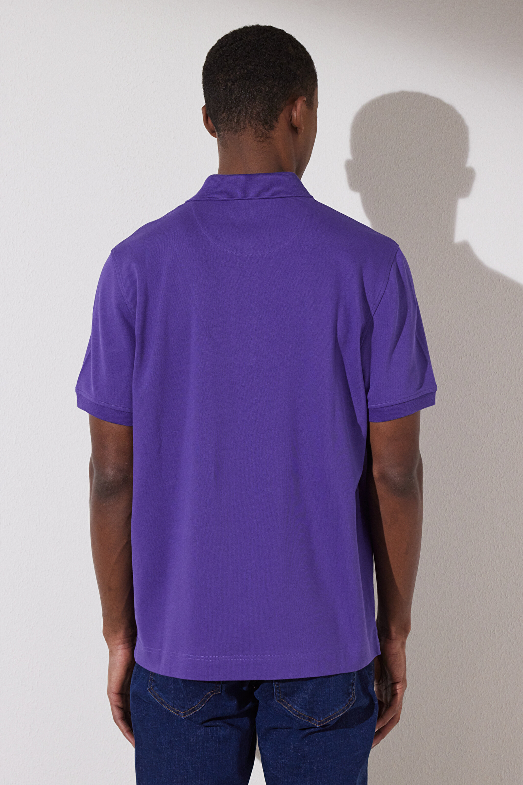 Likralı Pike Polo Tişört - Mor (görsel 6)