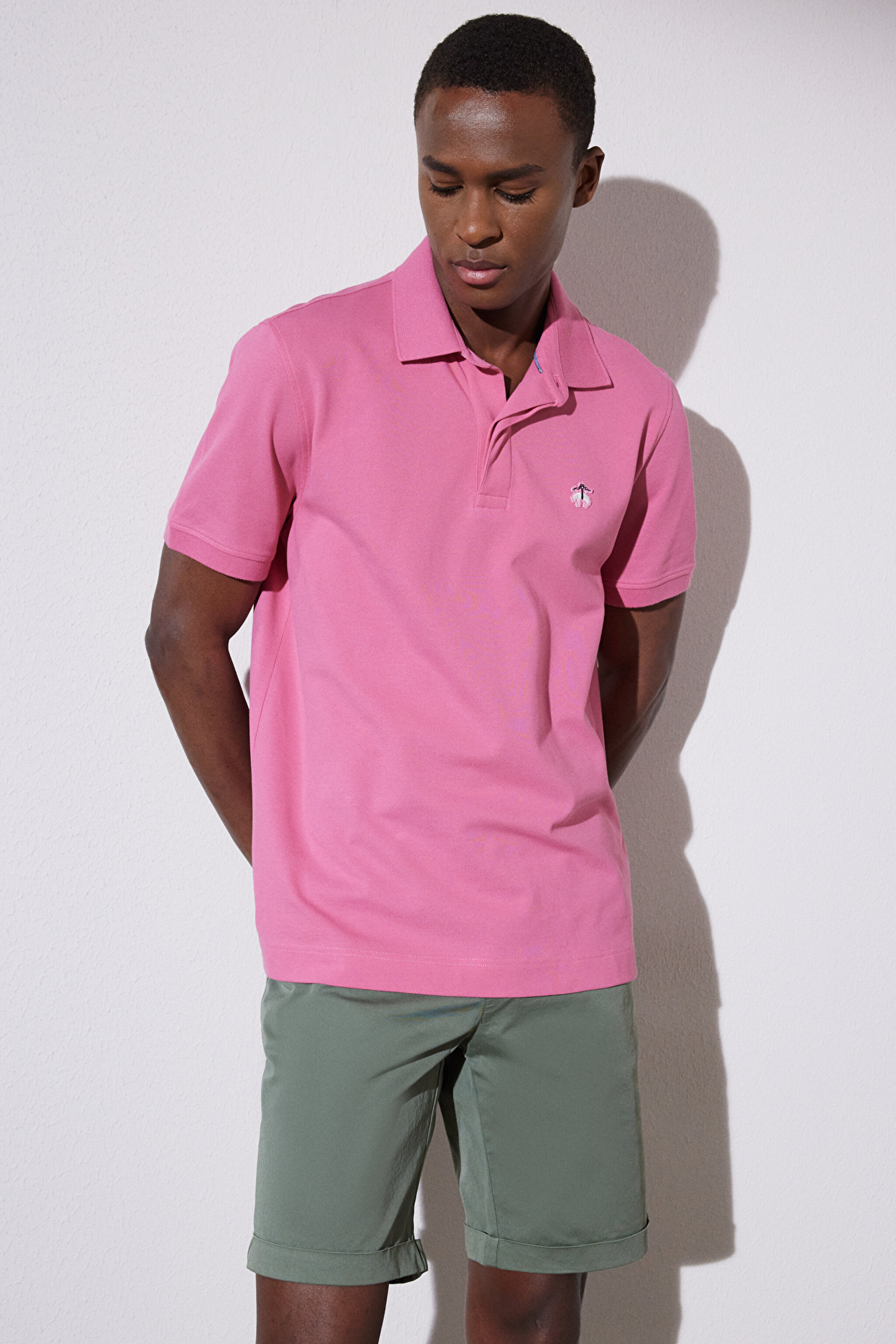 Likralı Pike Polo Tişört - Pembe