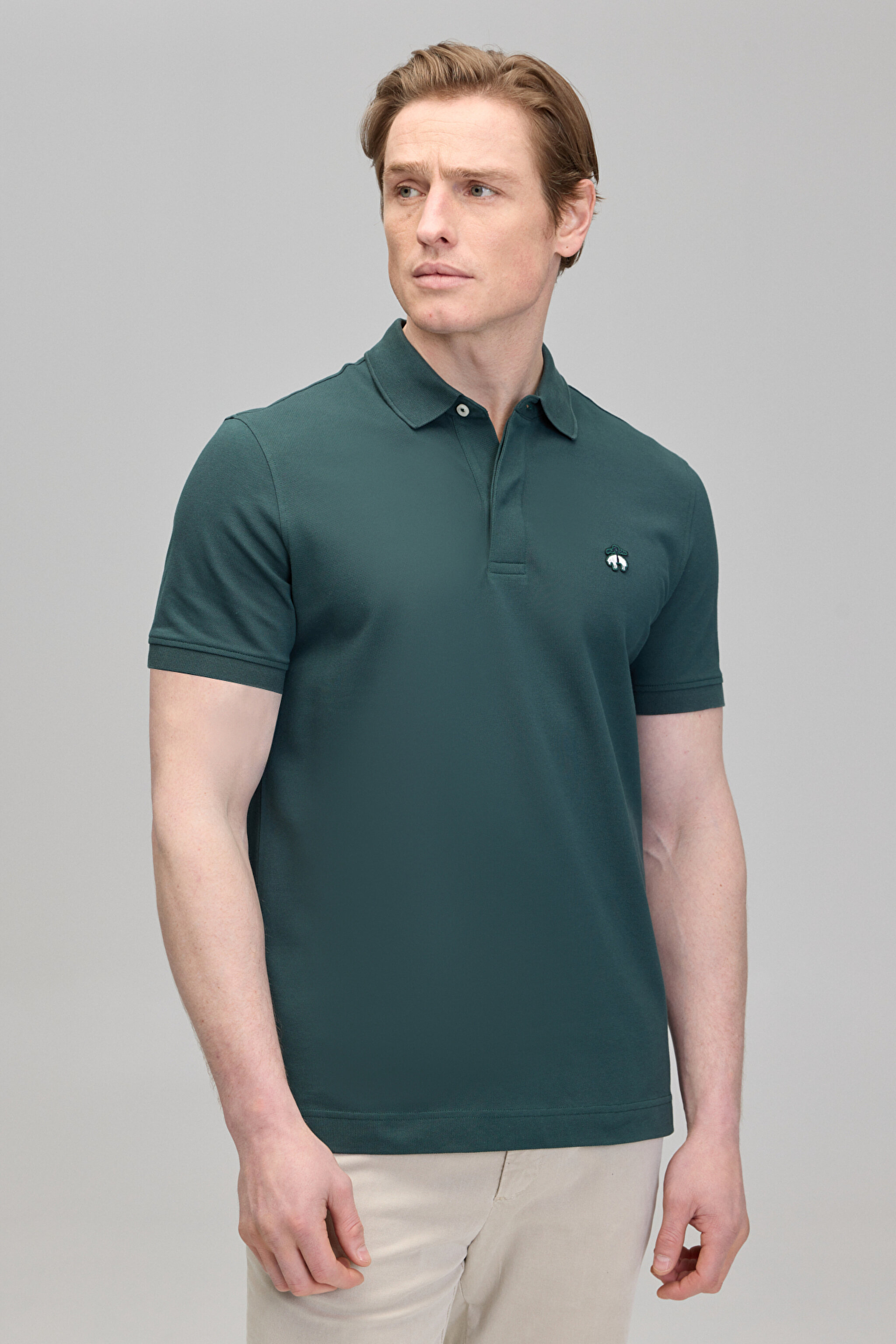 Likralı Pike Polo Tişört - Koyu Yeşil