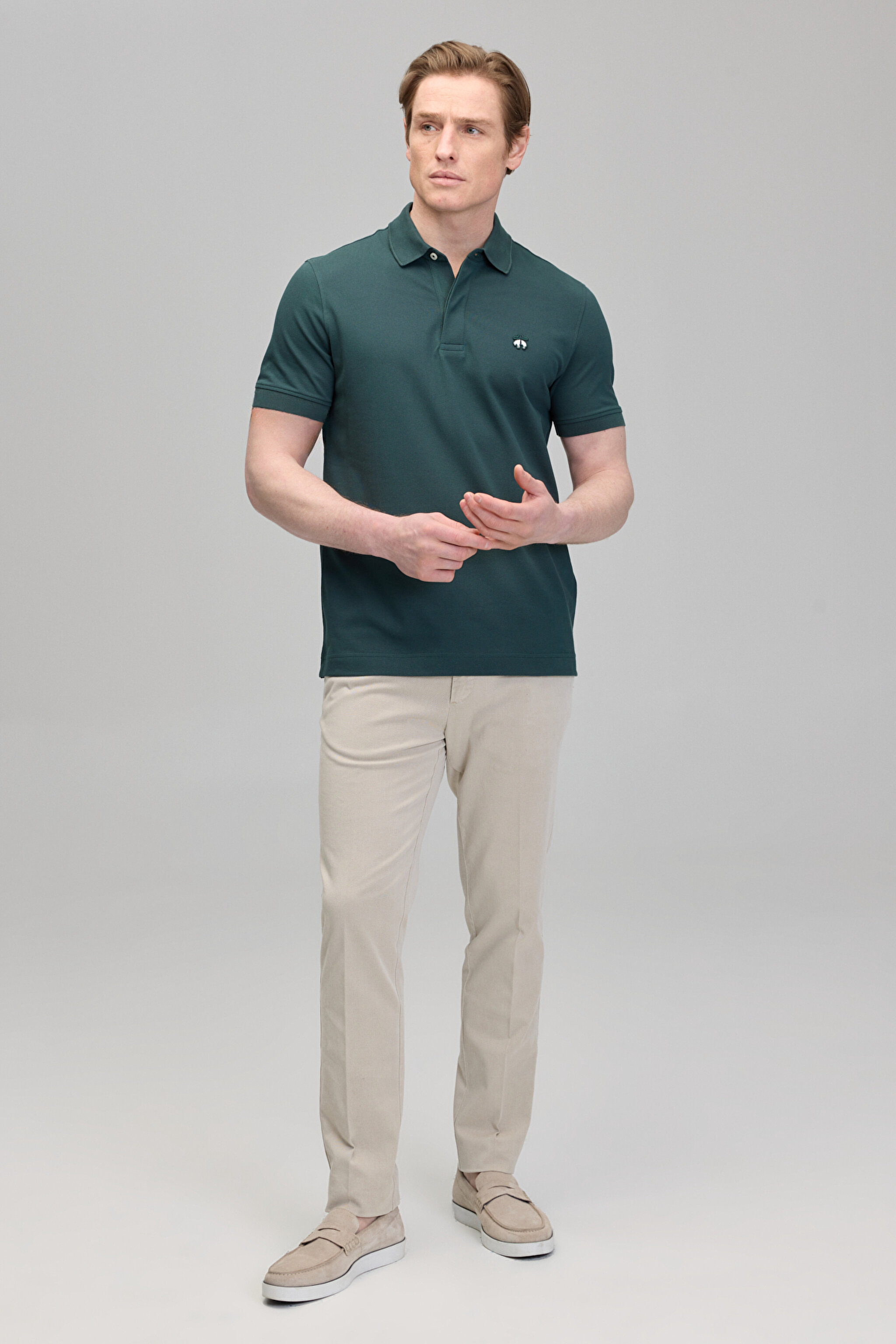 Likralı Pike Polo Tişört - Koyu Yeşil (görsel 3)