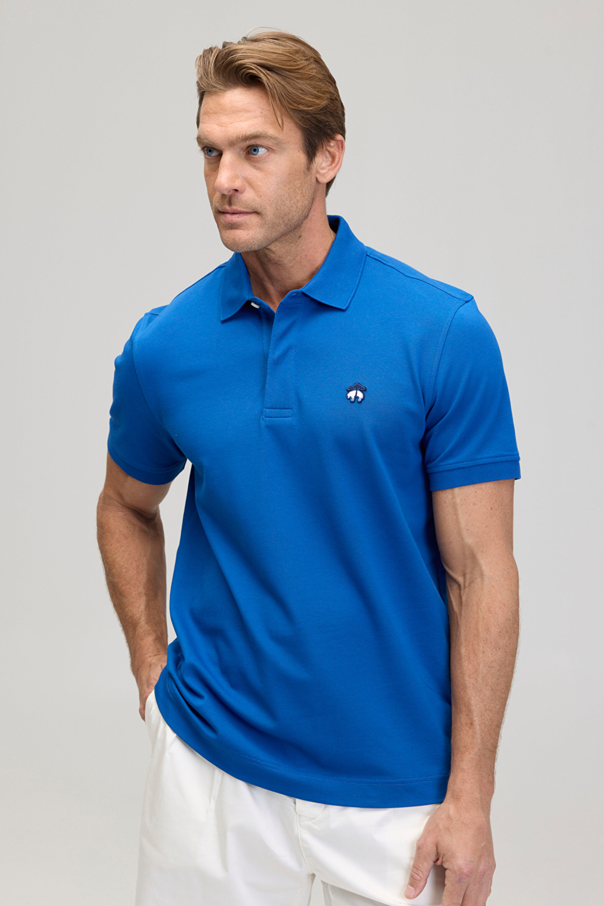Likralı Pike Polo Tişört - Saks Mavi (görsel 2)