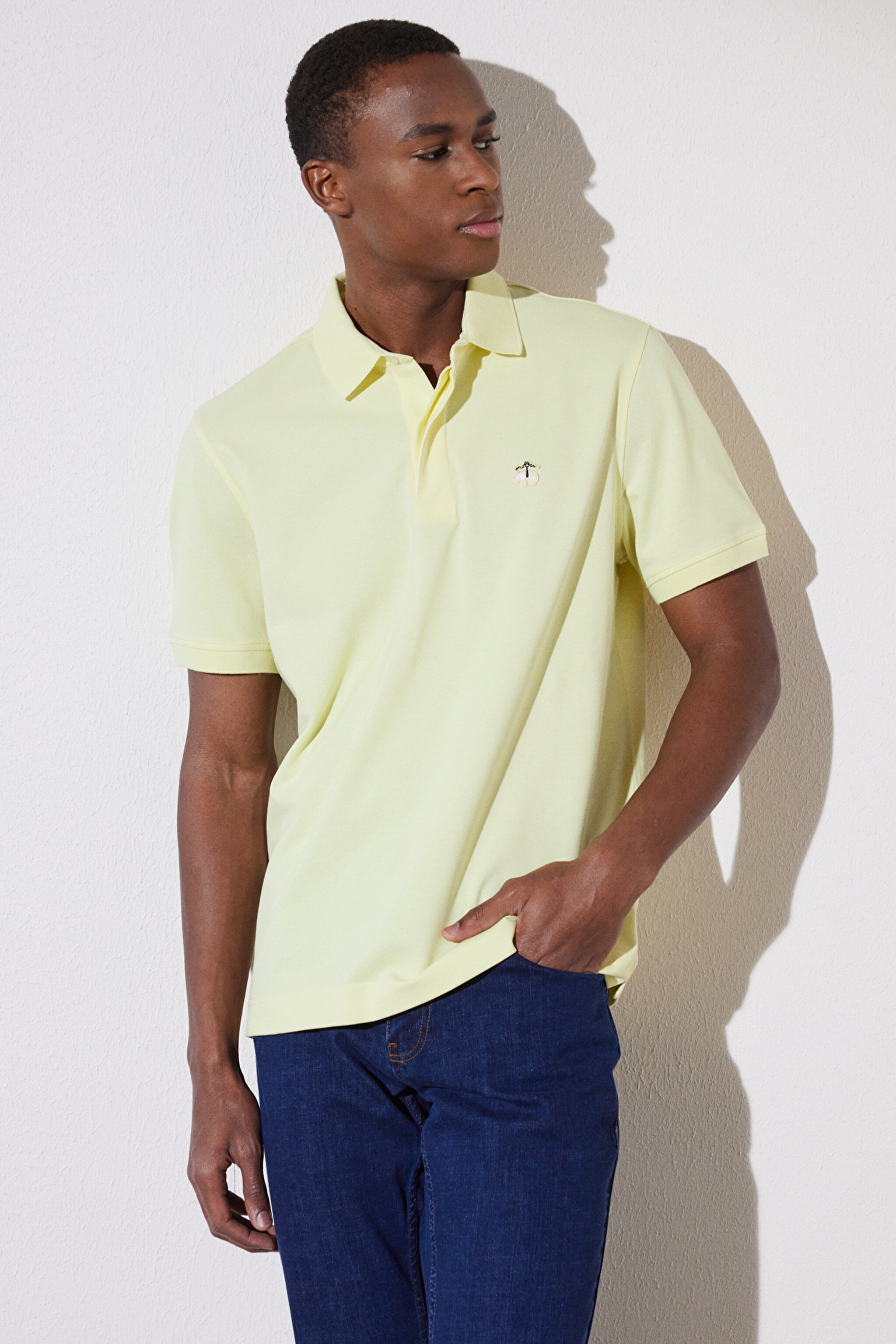 Likralı Pike Polo Tişört - Sarı