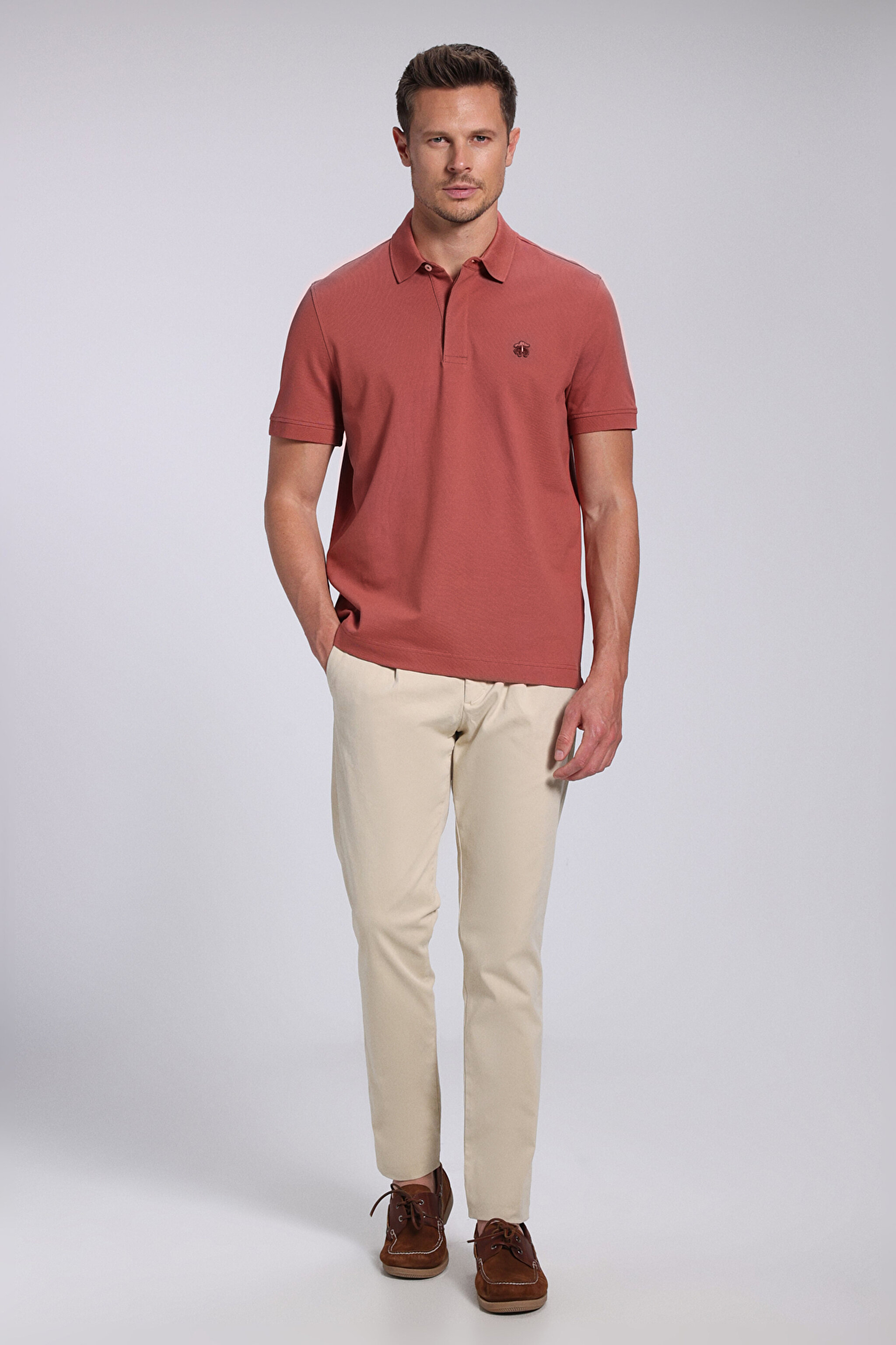 Likralı Pike Polo Tişört - Koyu Kiremit (görsel 8)