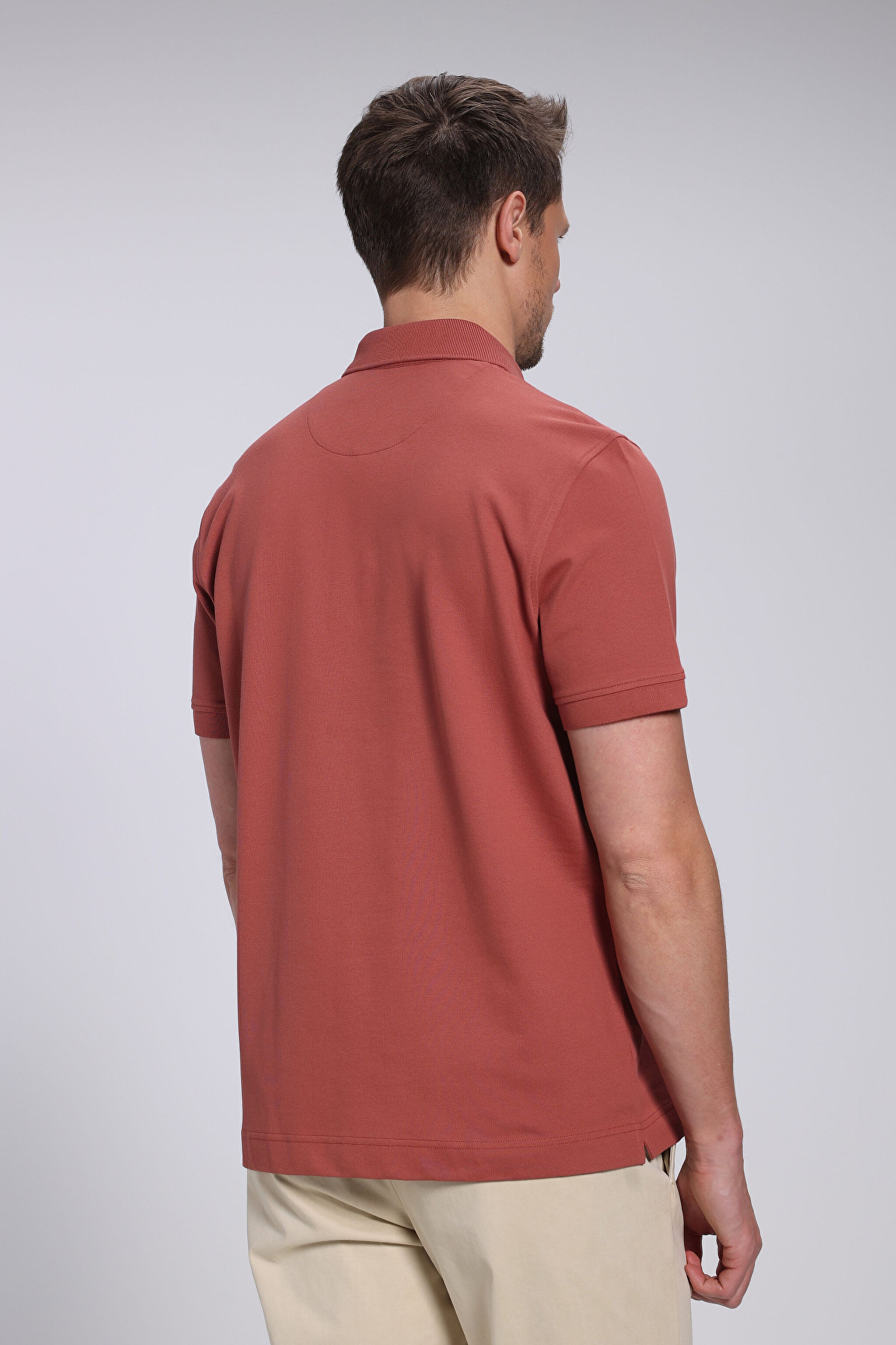Likralı Pike Polo Tişört - Koyu Kiremit (görsel 11)