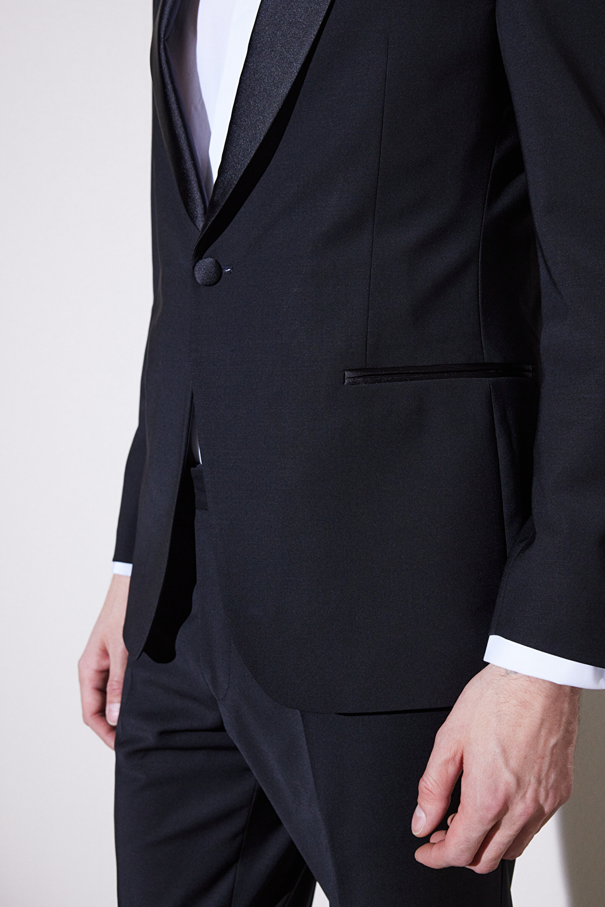 Slim Fit Dar Kesim Şal Yaka Cepli Smokin Takım - Siyah (görsel 7)