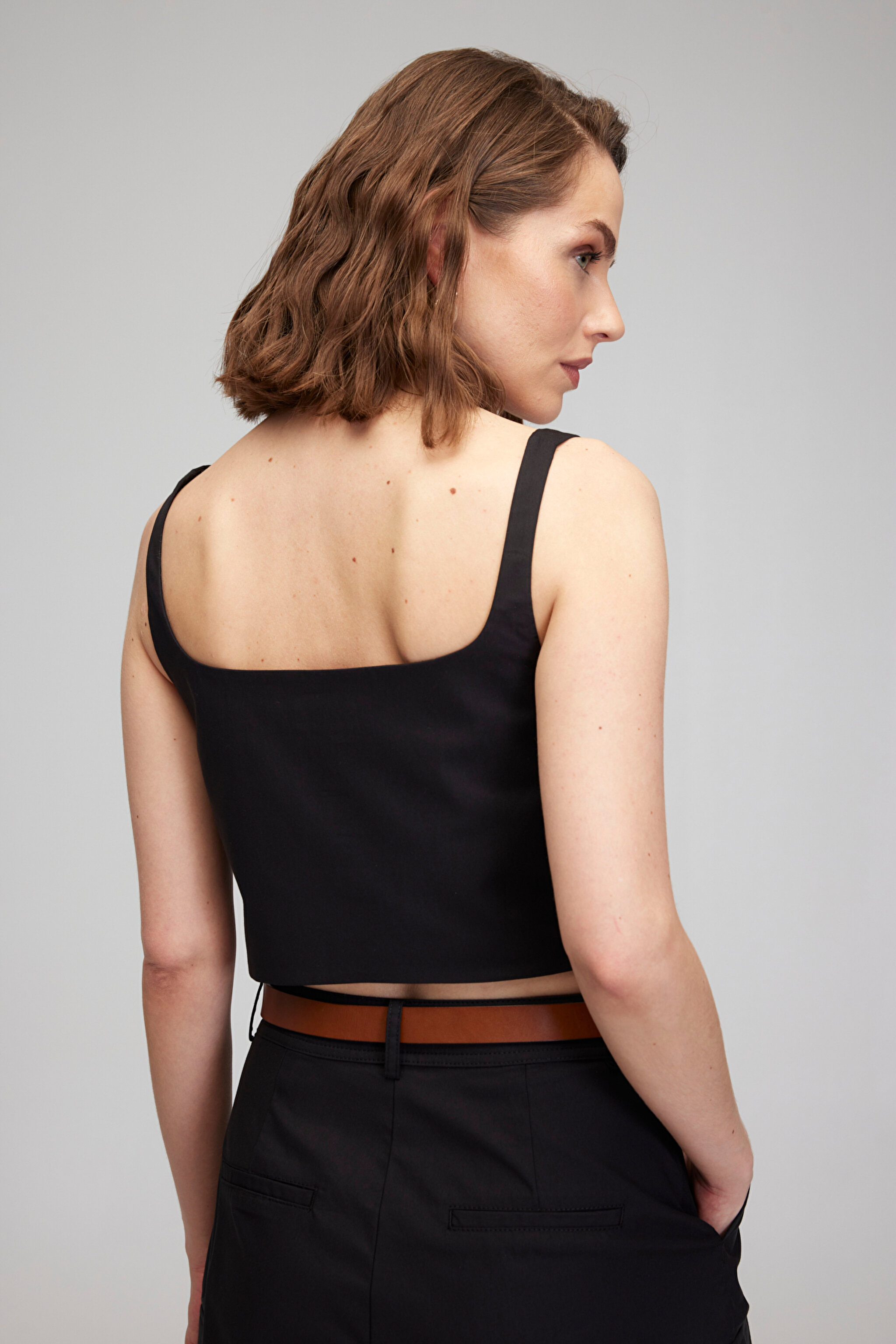 Siyah Askılı Crop Bustiyer - Siyah (görsel 4)