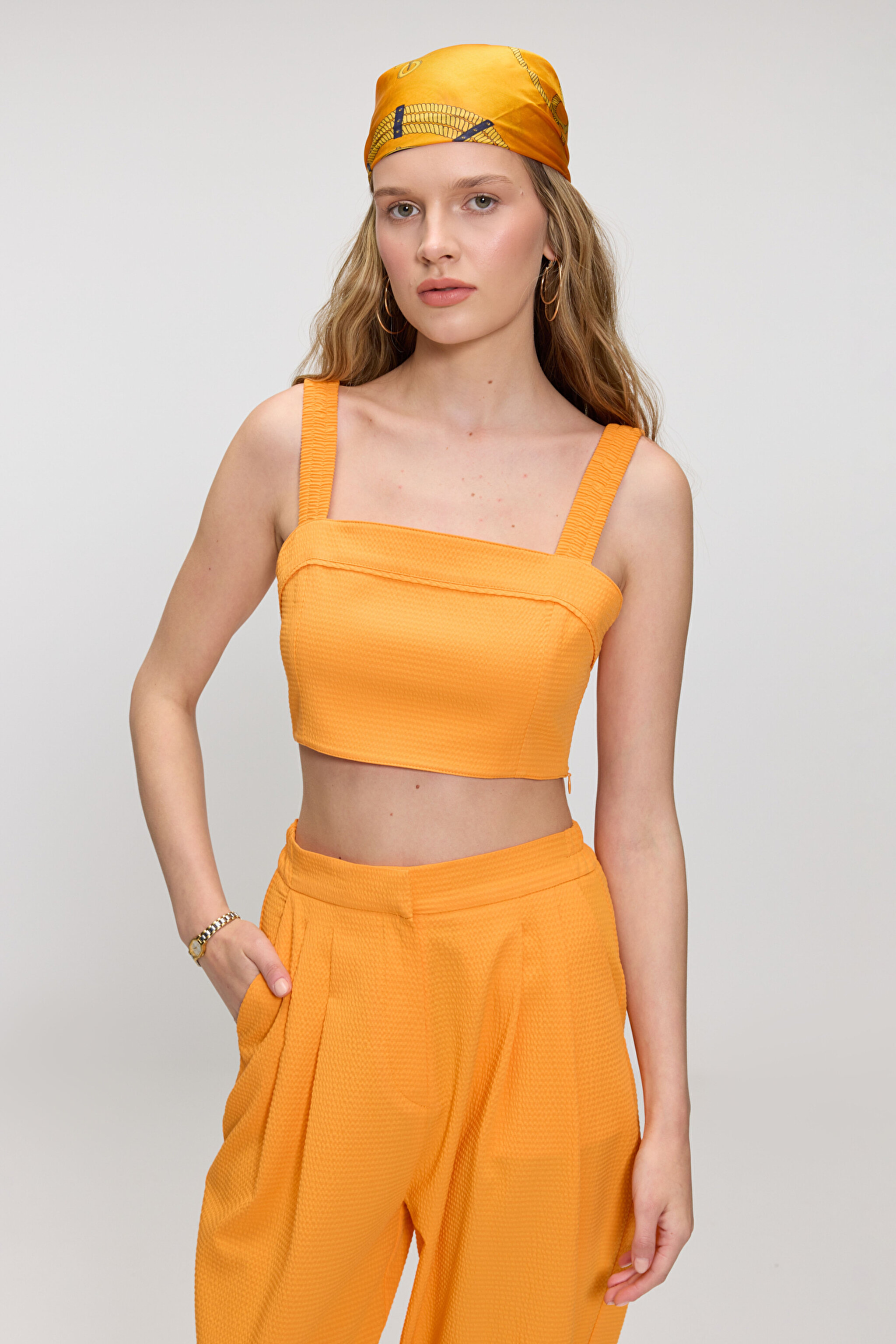 Askılı Crop Büstiyer - Turuncu (görsel 2)
