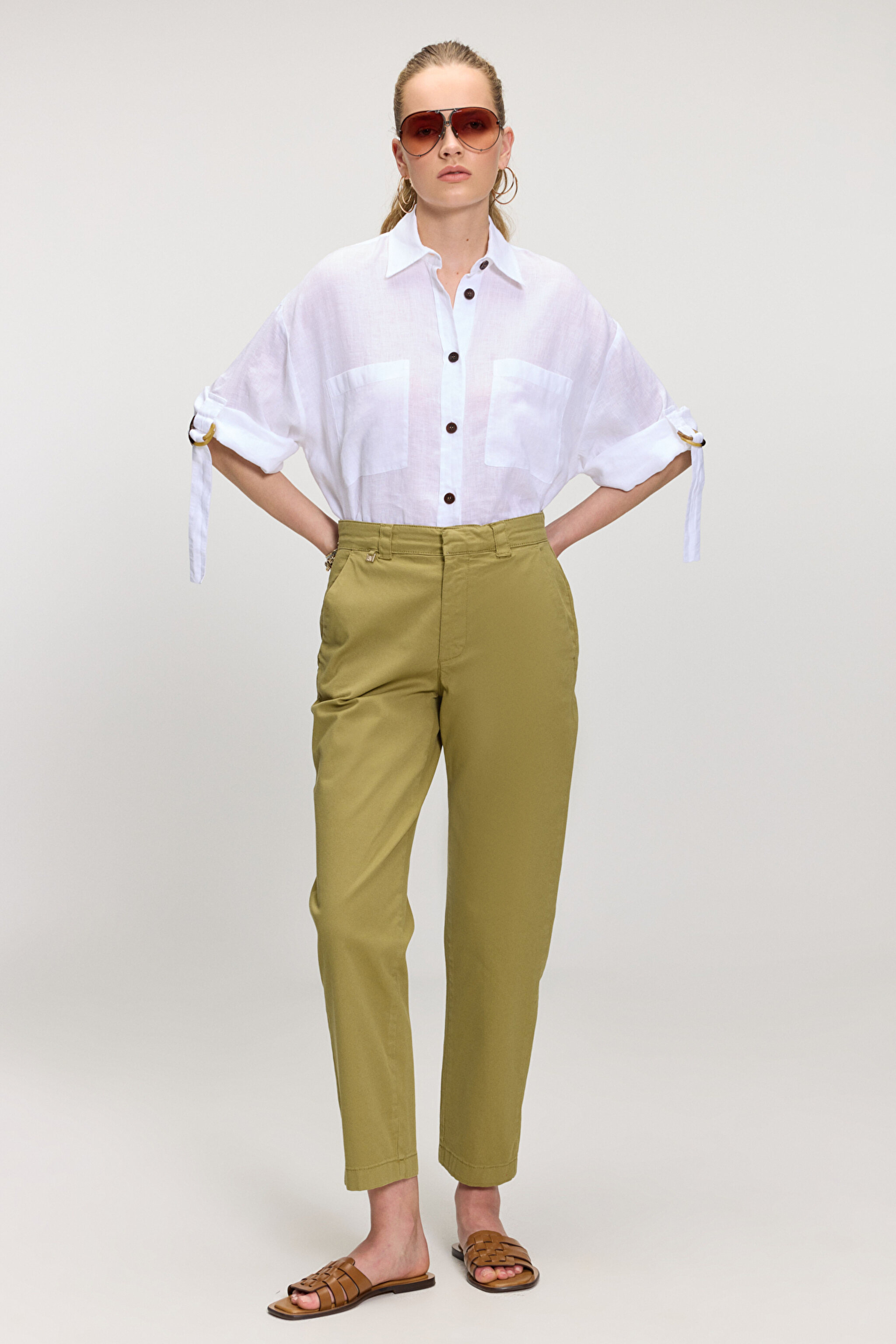Dikme Logo Detaylı Basic Duble Paça Pantolon - Haki
