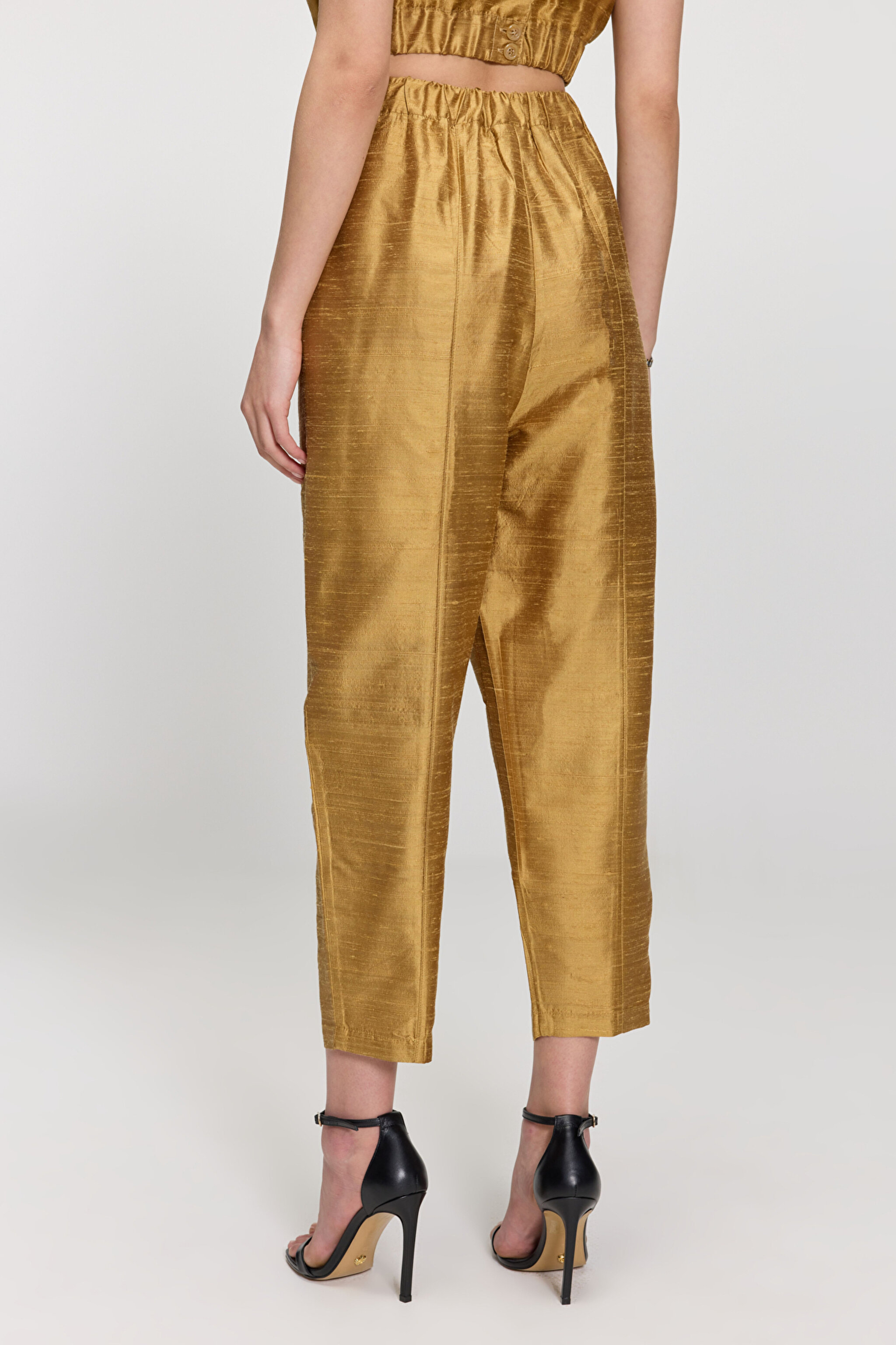 %100 İpek Yüksek Belli Harem Pantolon - Camel (görsel 6)