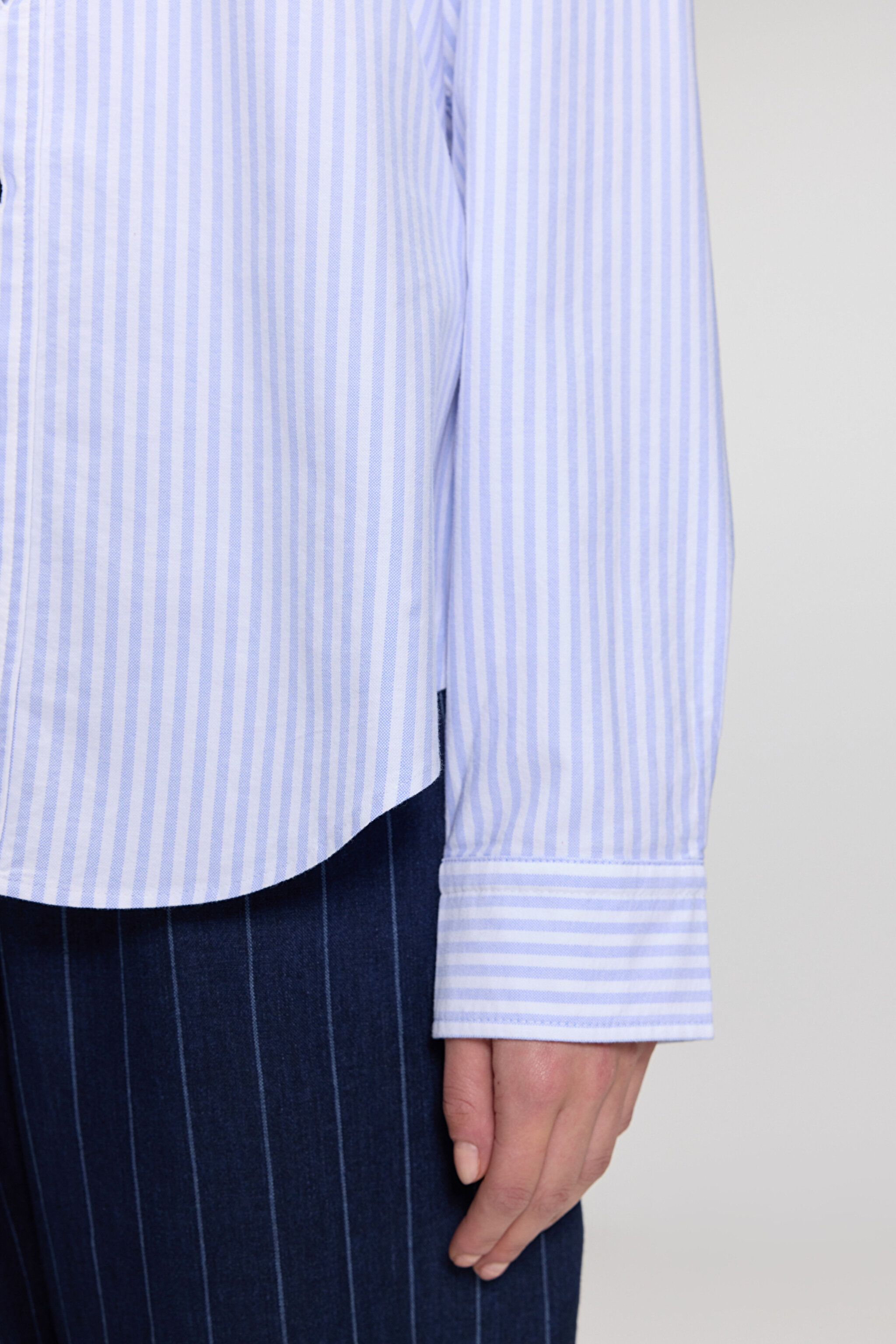 %100 Pamuk Logo Nakışlı Regular Fit Çizgili Oxford Gömlek - Mavi-Beyaz (görsel 5)