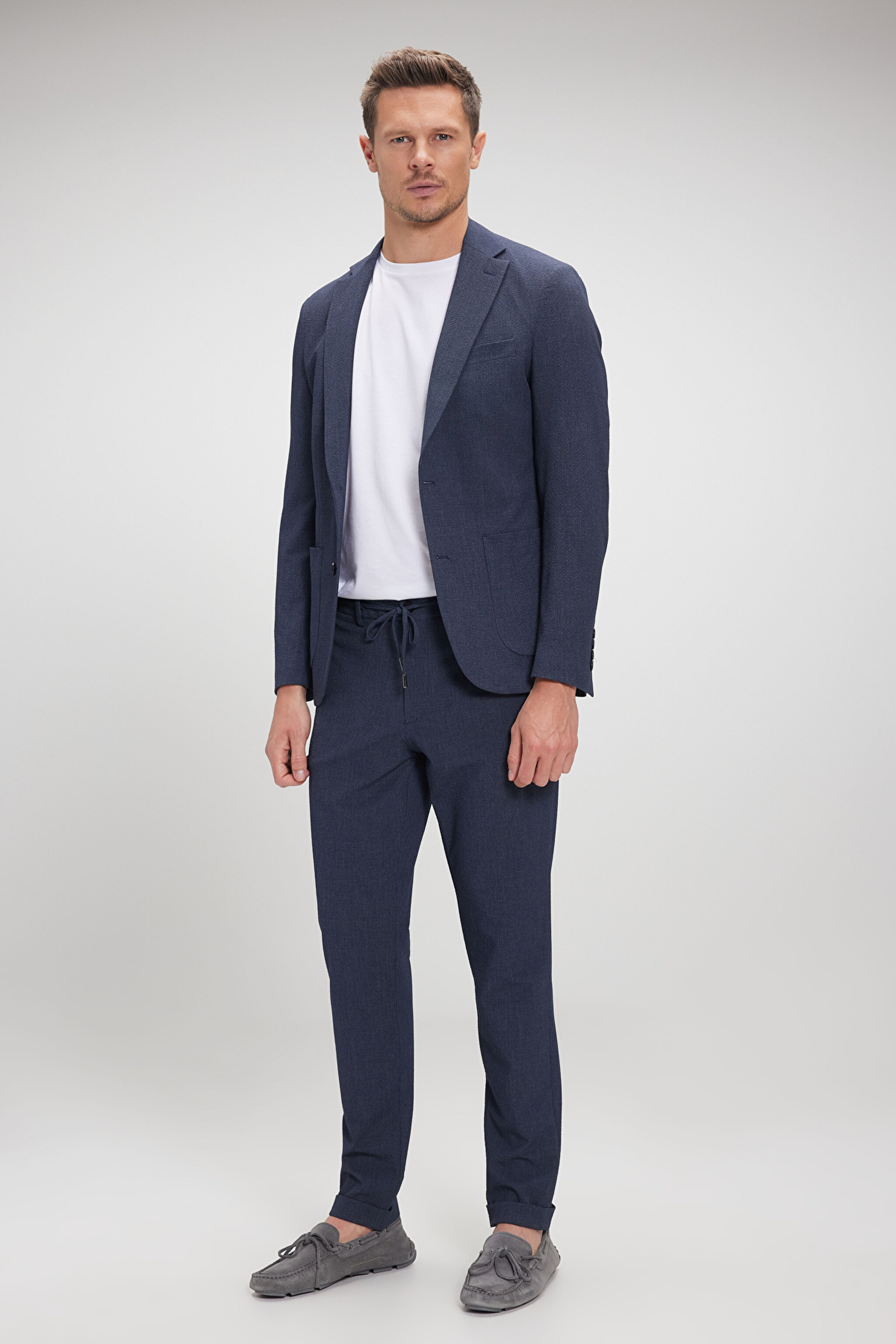 Mono Yaka Cepli Astarsız Slim Fit Ceket - Lacivert (görsel 4)