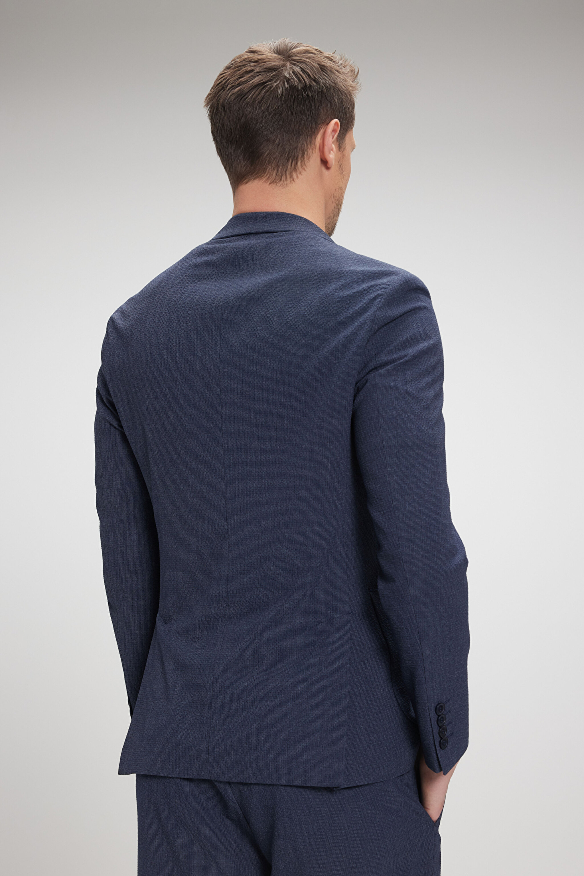 Mono Yaka Cepli Astarsız Slim Fit Ceket - Lacivert (görsel 6)