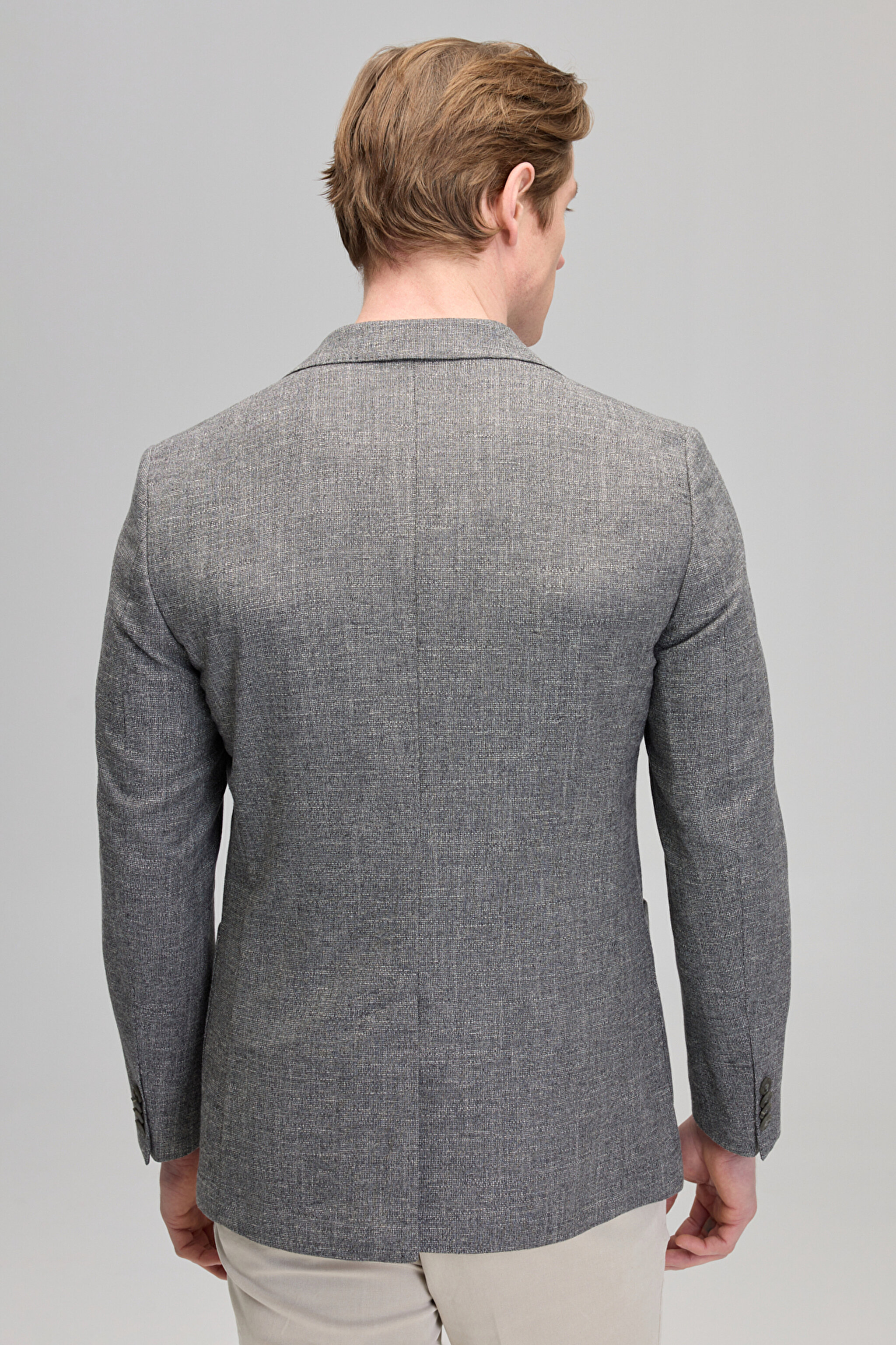 Slim Fit Mono Yaka Yün Pamuk Karışımlı Gri Erkek Ceket - Gri (görsel 5)