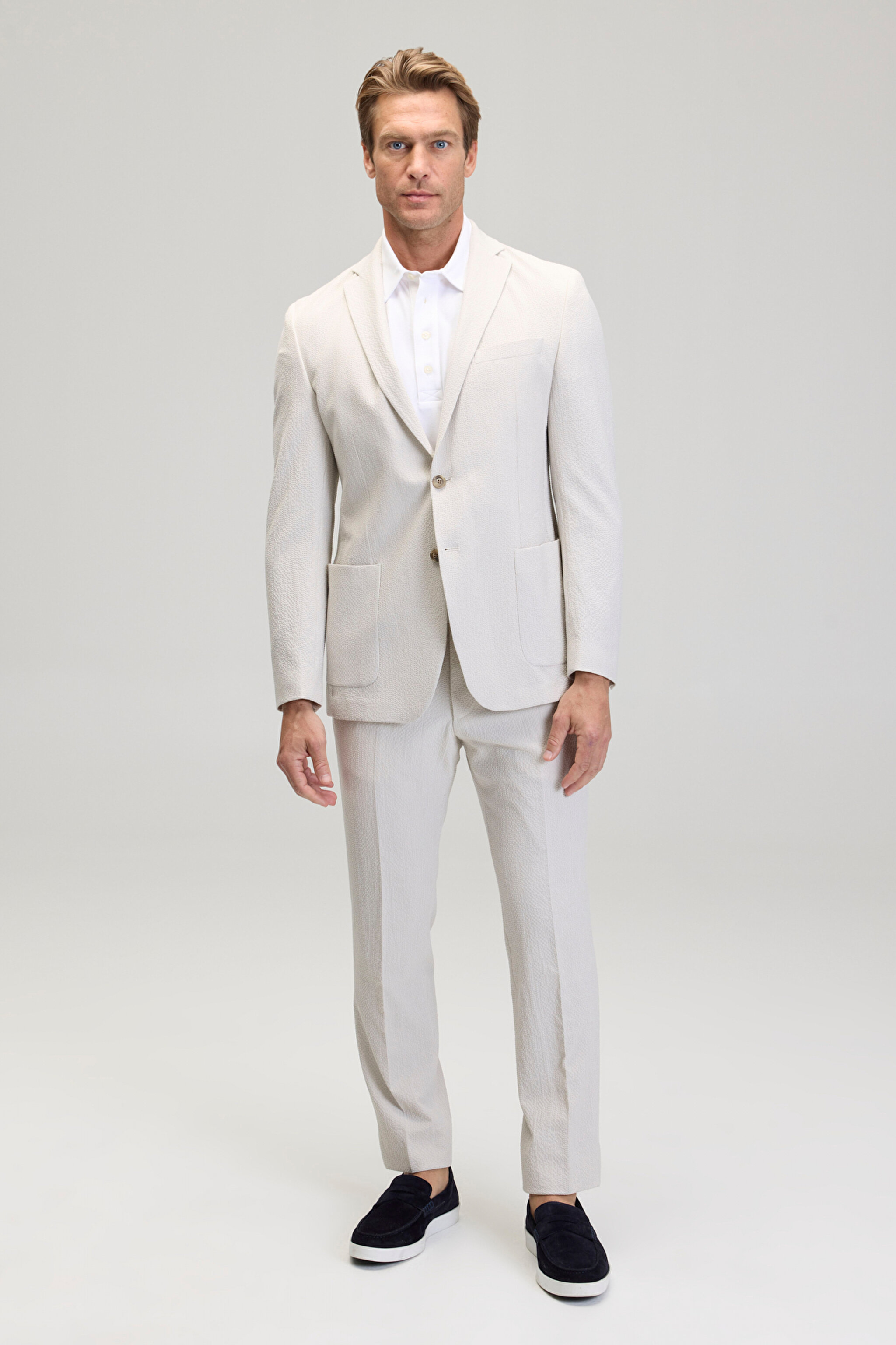 Cepli Slim Fit Mono Yaka Erkek Ceket - Bej Çizgili (görsel 6)