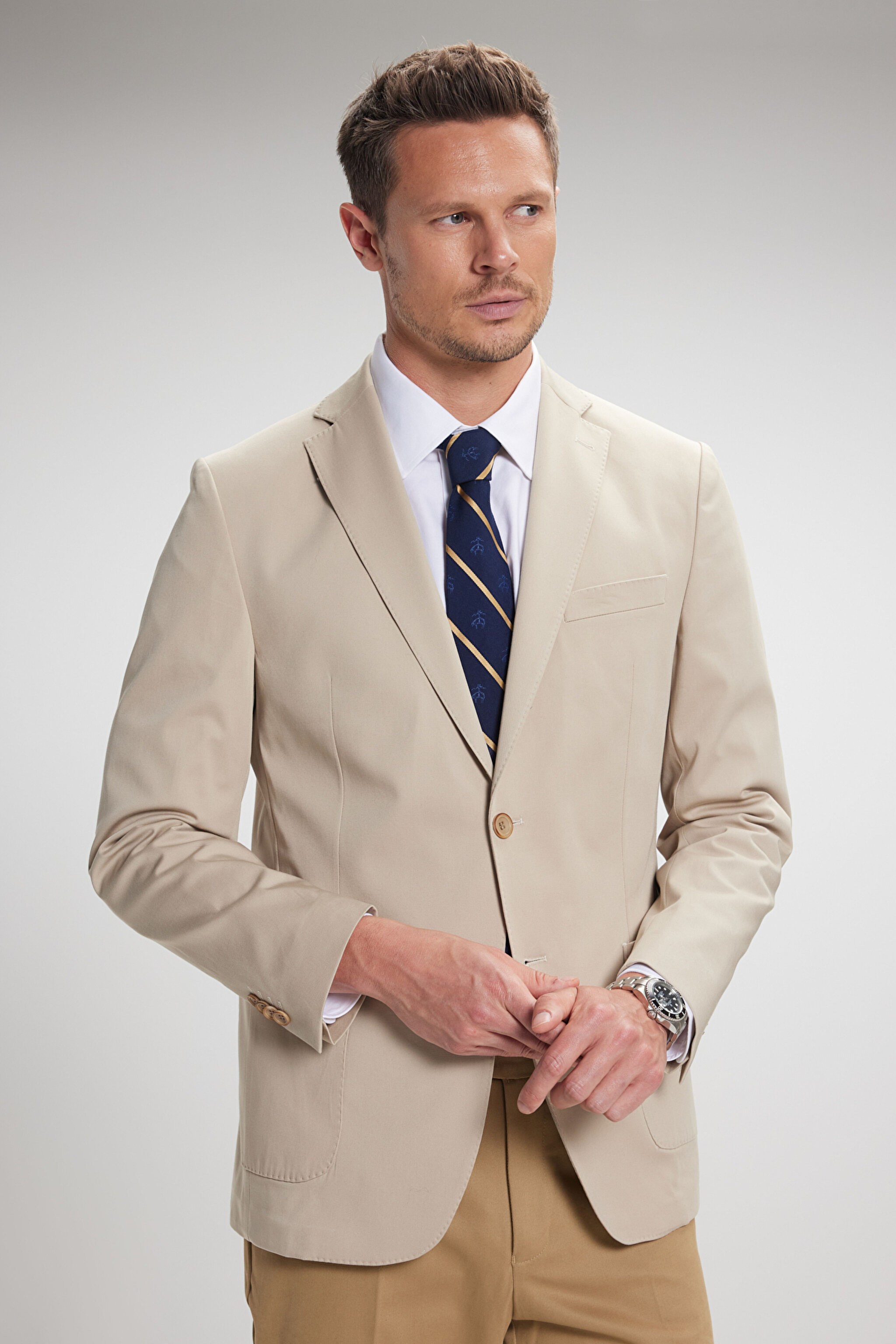 Slim Fit Mono Yaka Ceket - Bej (görsel 3)