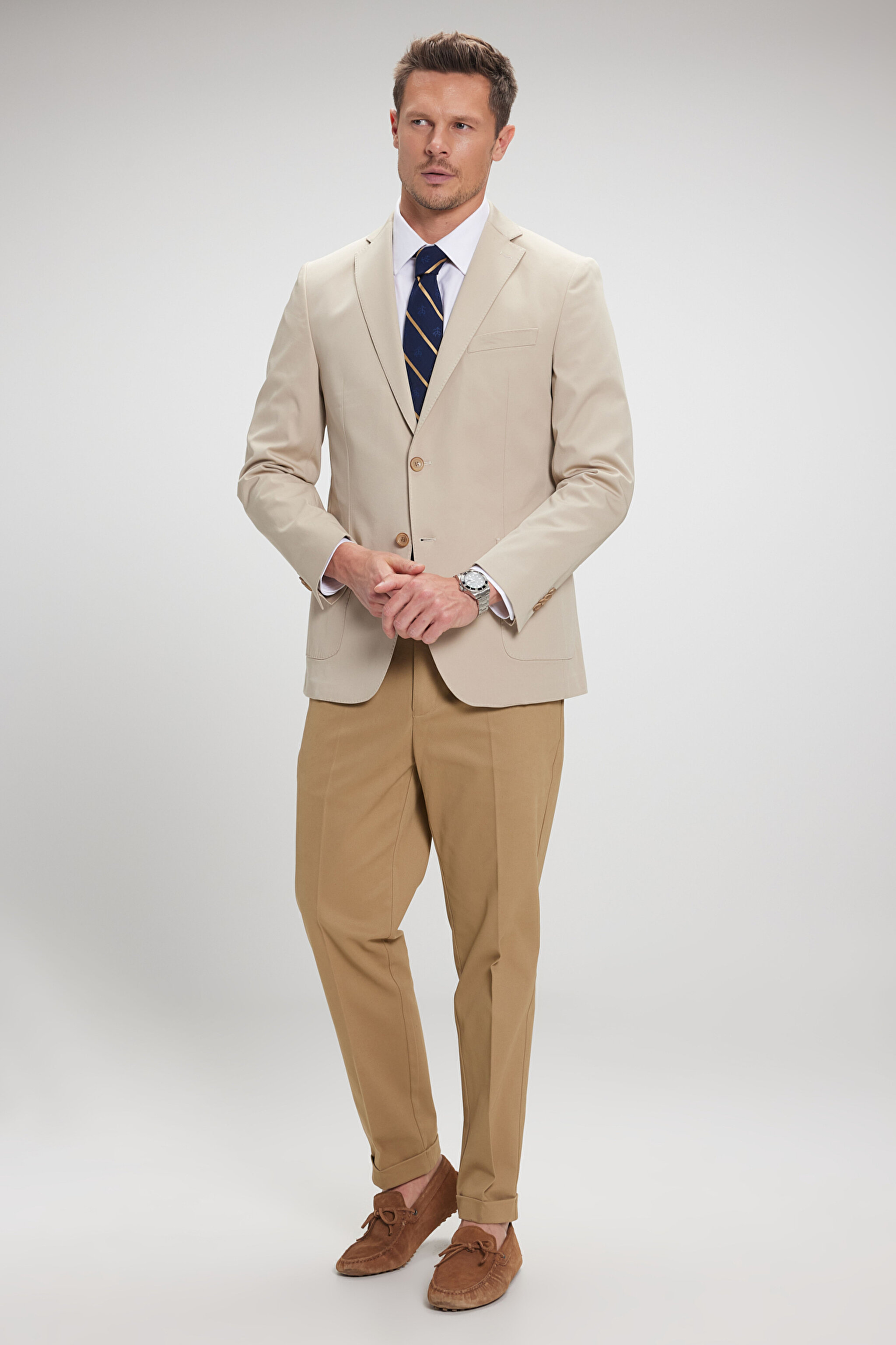 Slim Fit Mono Yaka Ceket - Bej (görsel 4)