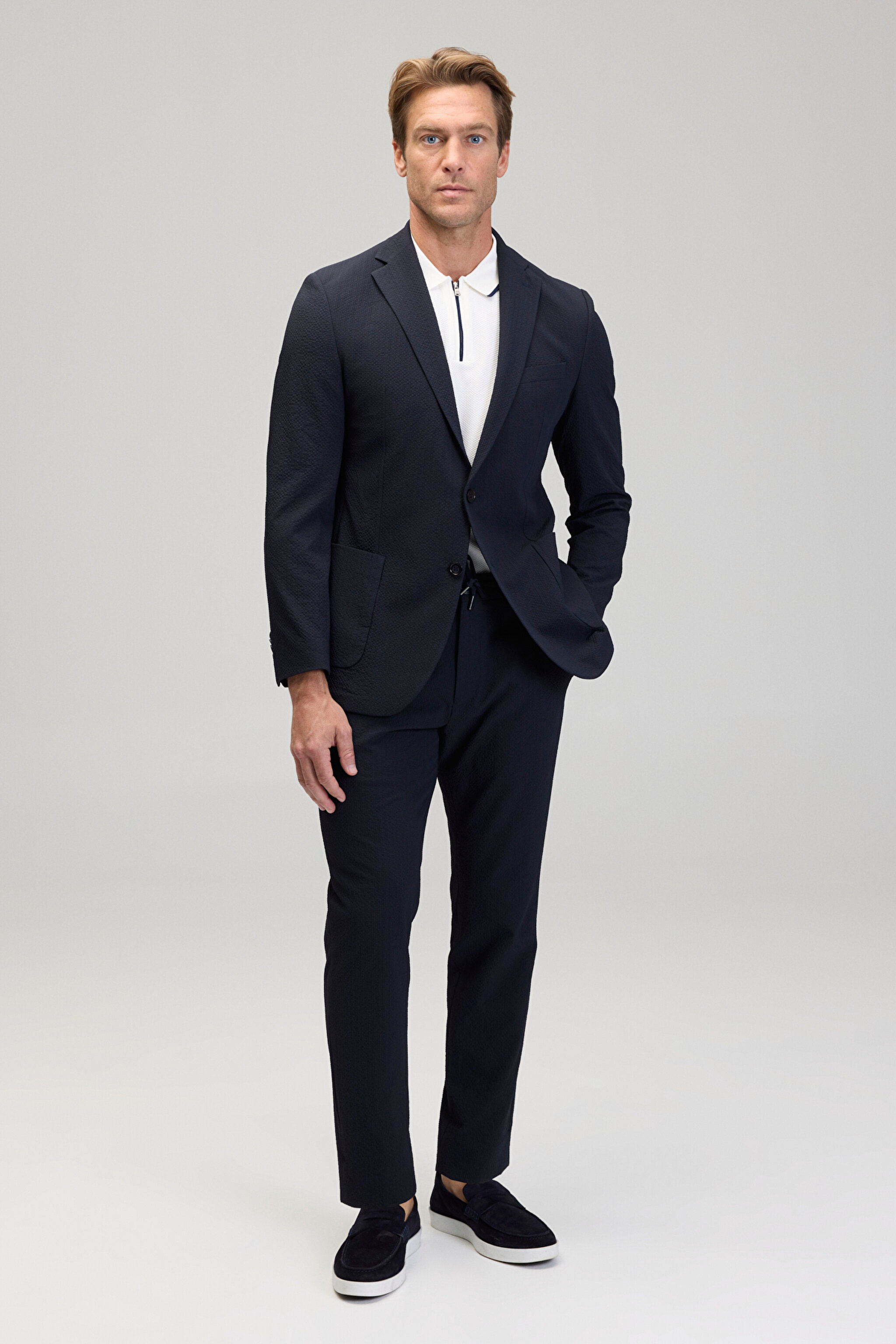 Slim Fit Mono Yaka Ceket - Lacivert