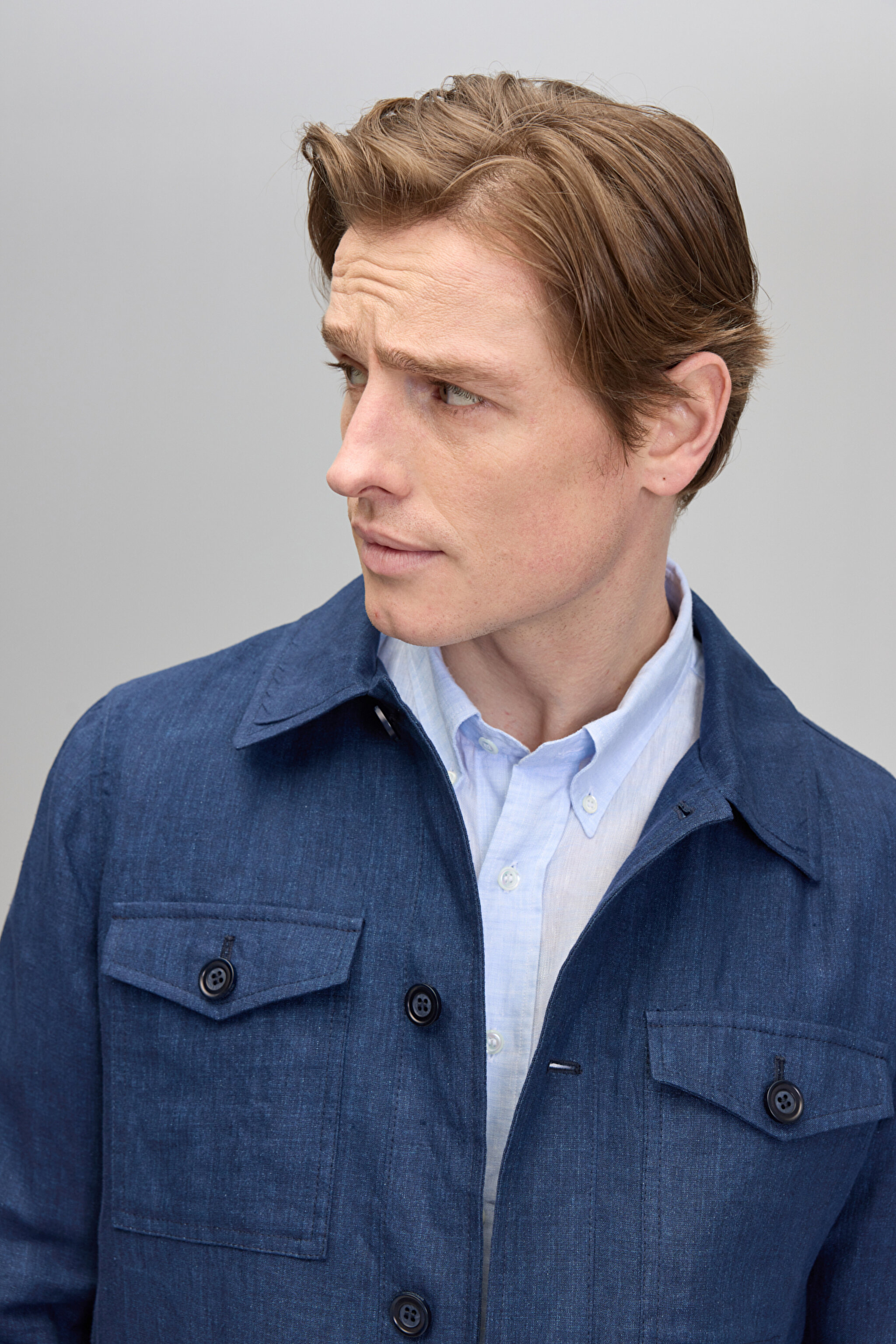 100% Keten Safari Lacivert Erkek Ceket - Lacivert (görsel 4)