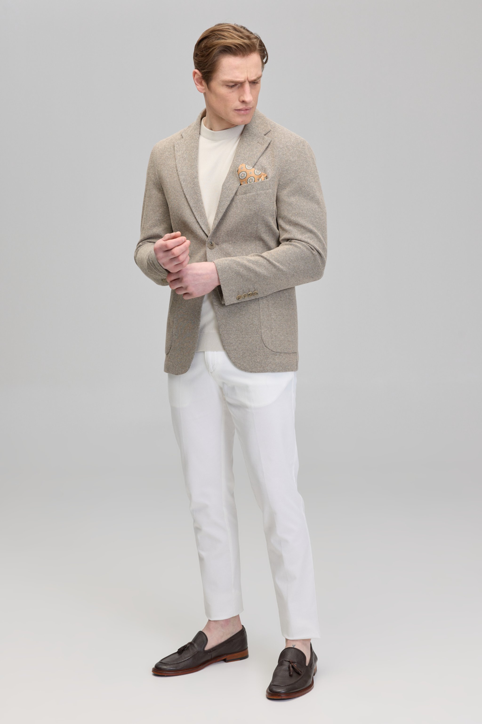 Mono Yaka Slim Fit Örme Bej Erkek Ceket - Bej (görsel 4)