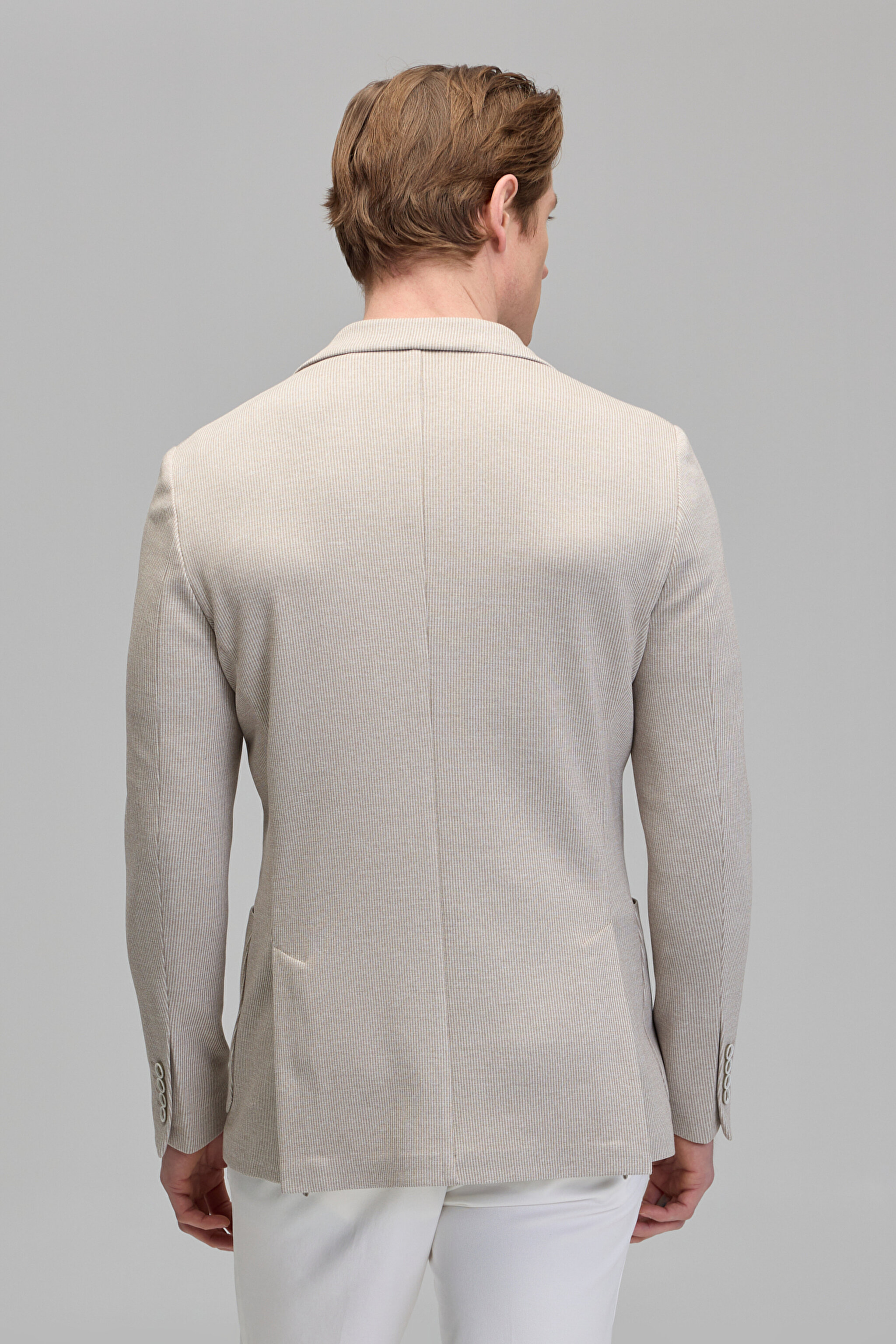 Mono Yaka Slim Fit Örme Erkek Ceket - Bej (görsel 5)