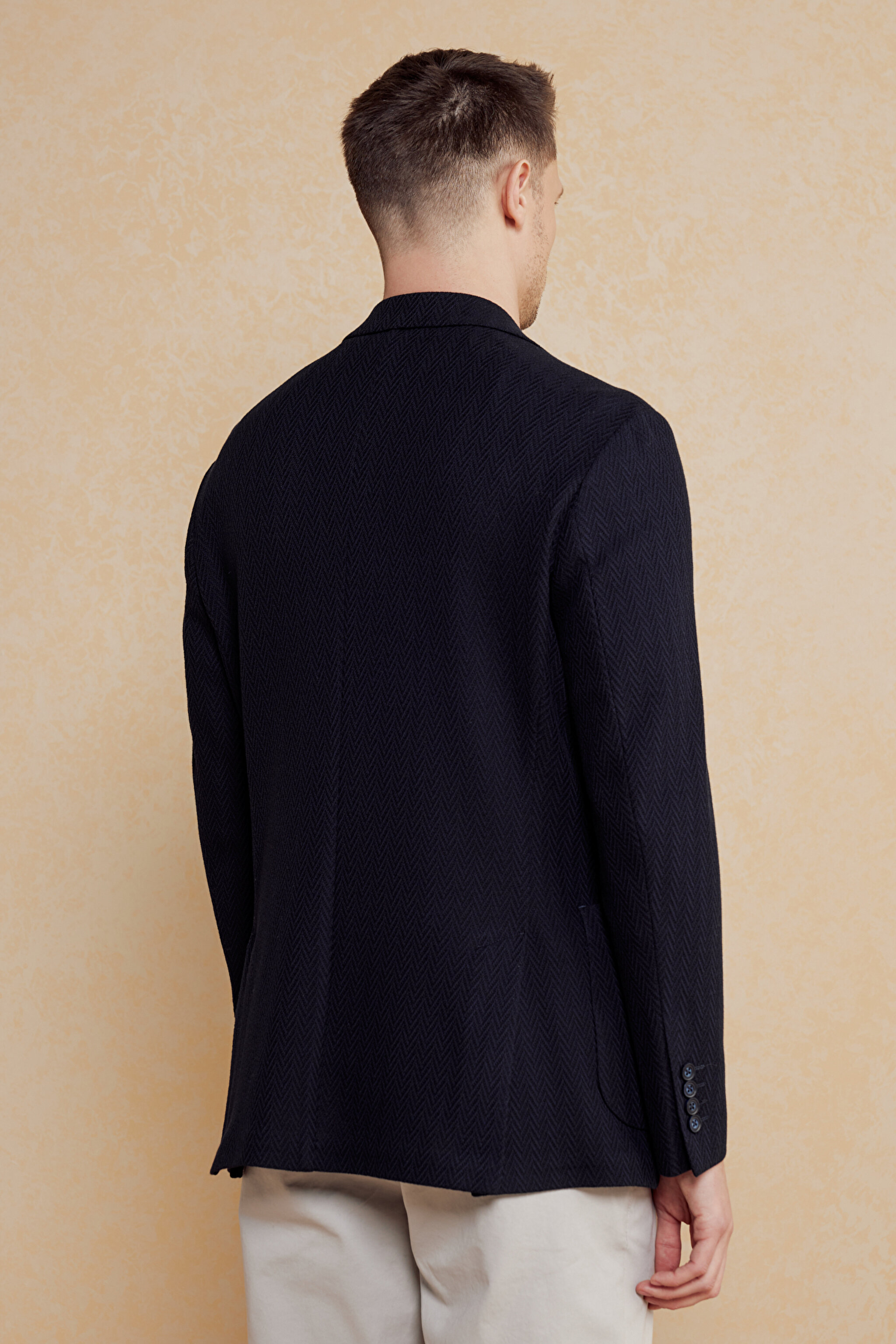 Yün Karışımlı Slim Fit Örme Ceket - Lacivert (görsel 5)