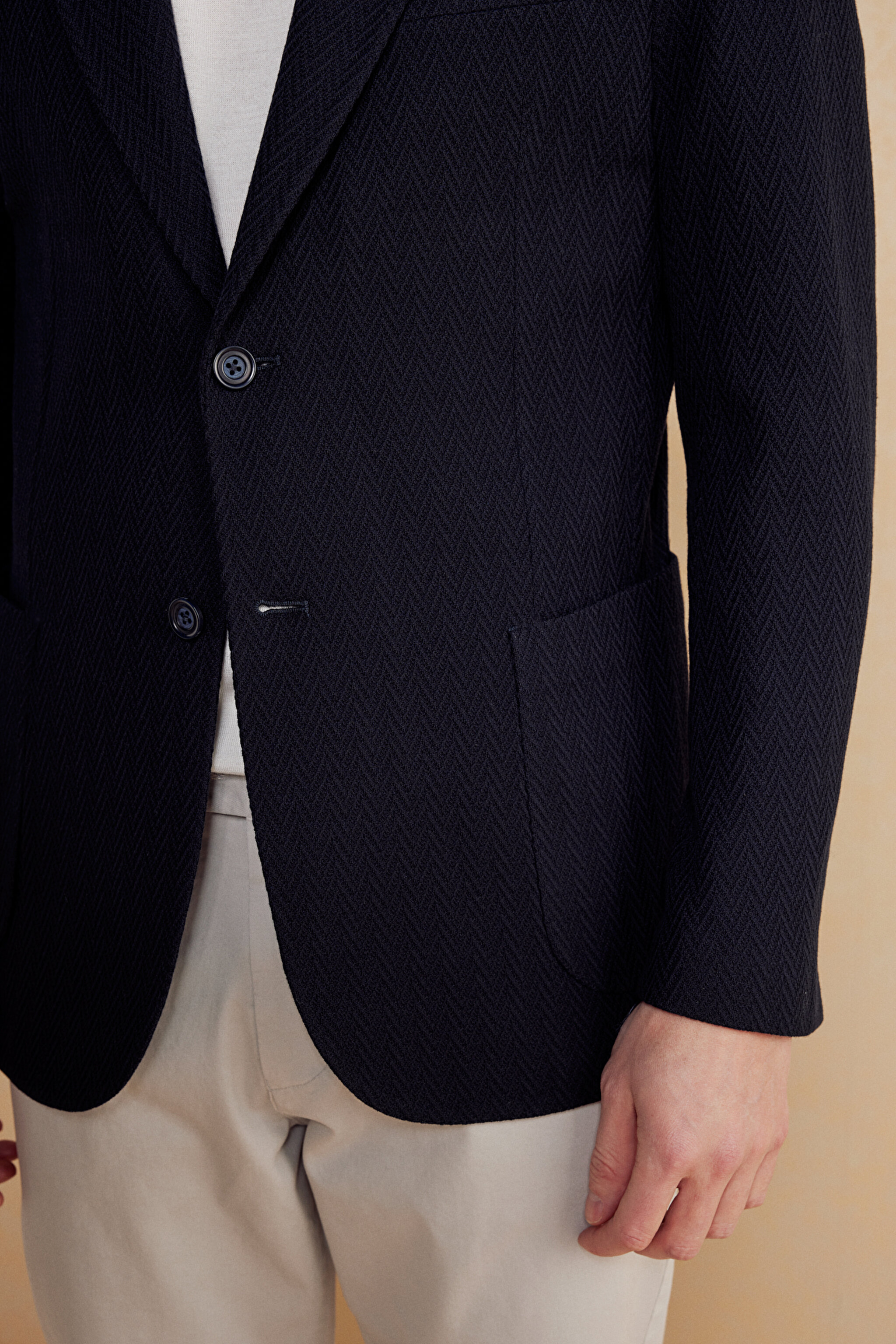 Yün Karışımlı Slim Fit Örme Ceket - Lacivert (görsel 6)