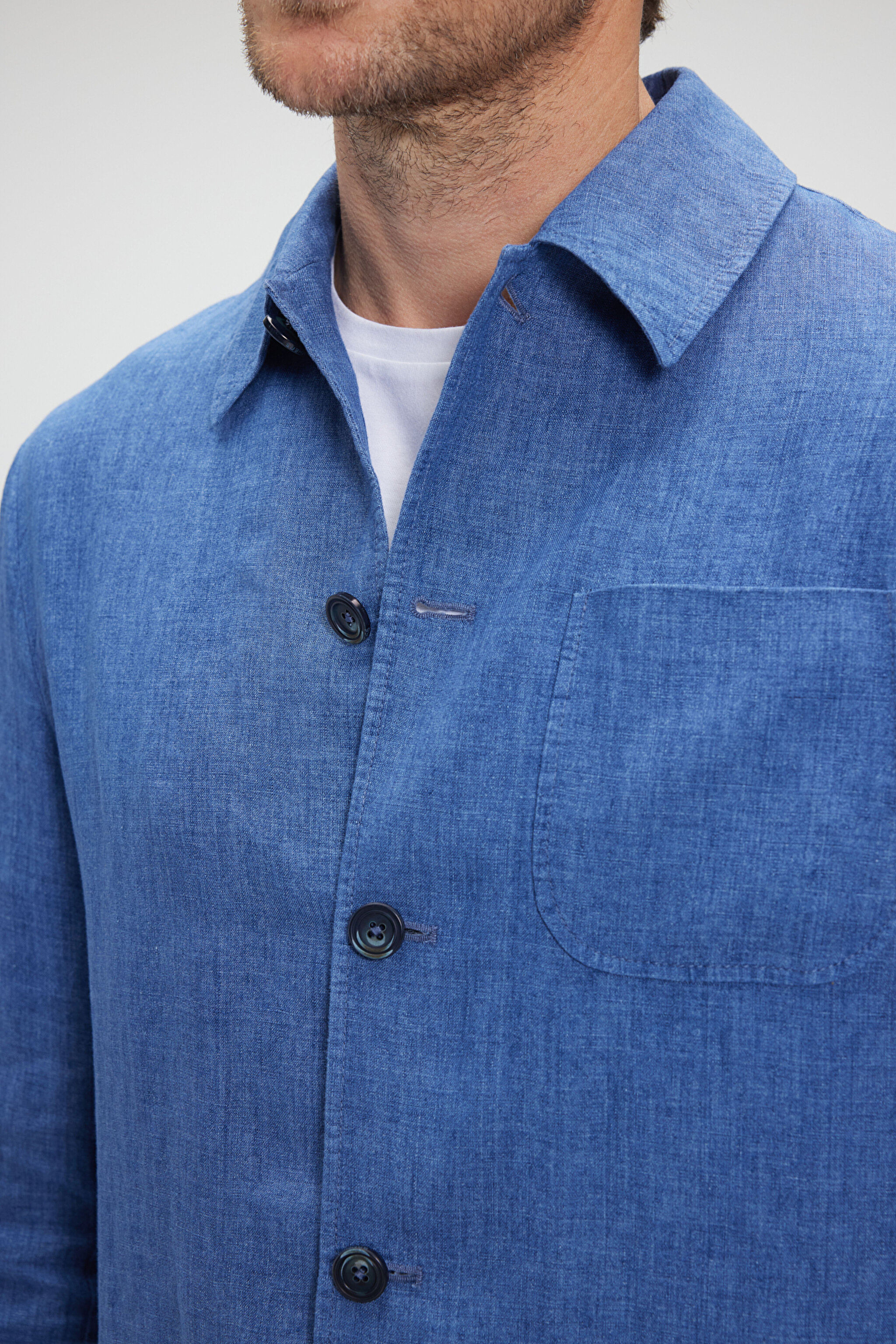 %100 Keten Overshirt İnce Ceket - Mavi (görsel 5)