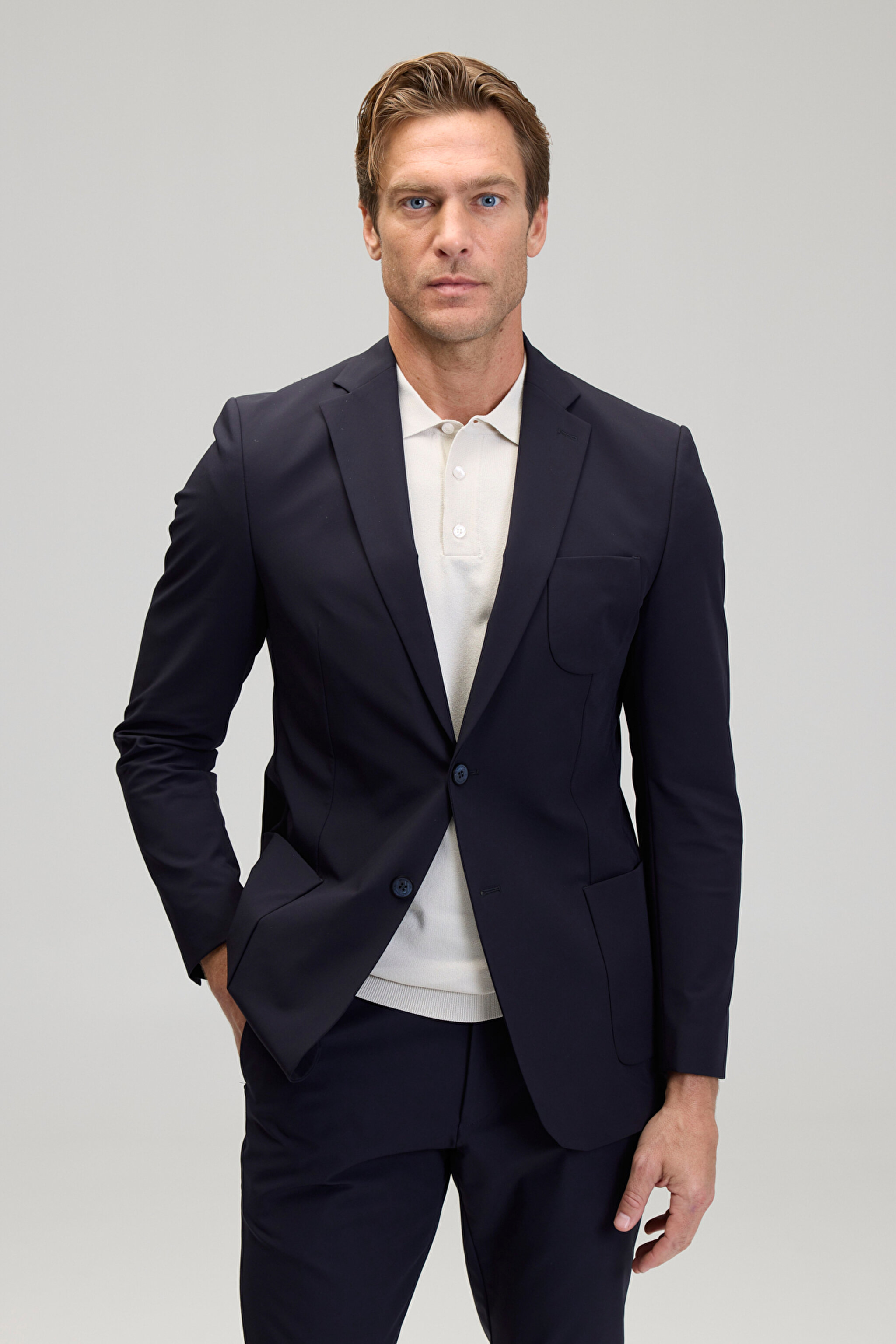 Slim Fit Mono Yaka Ceket - Lacivert