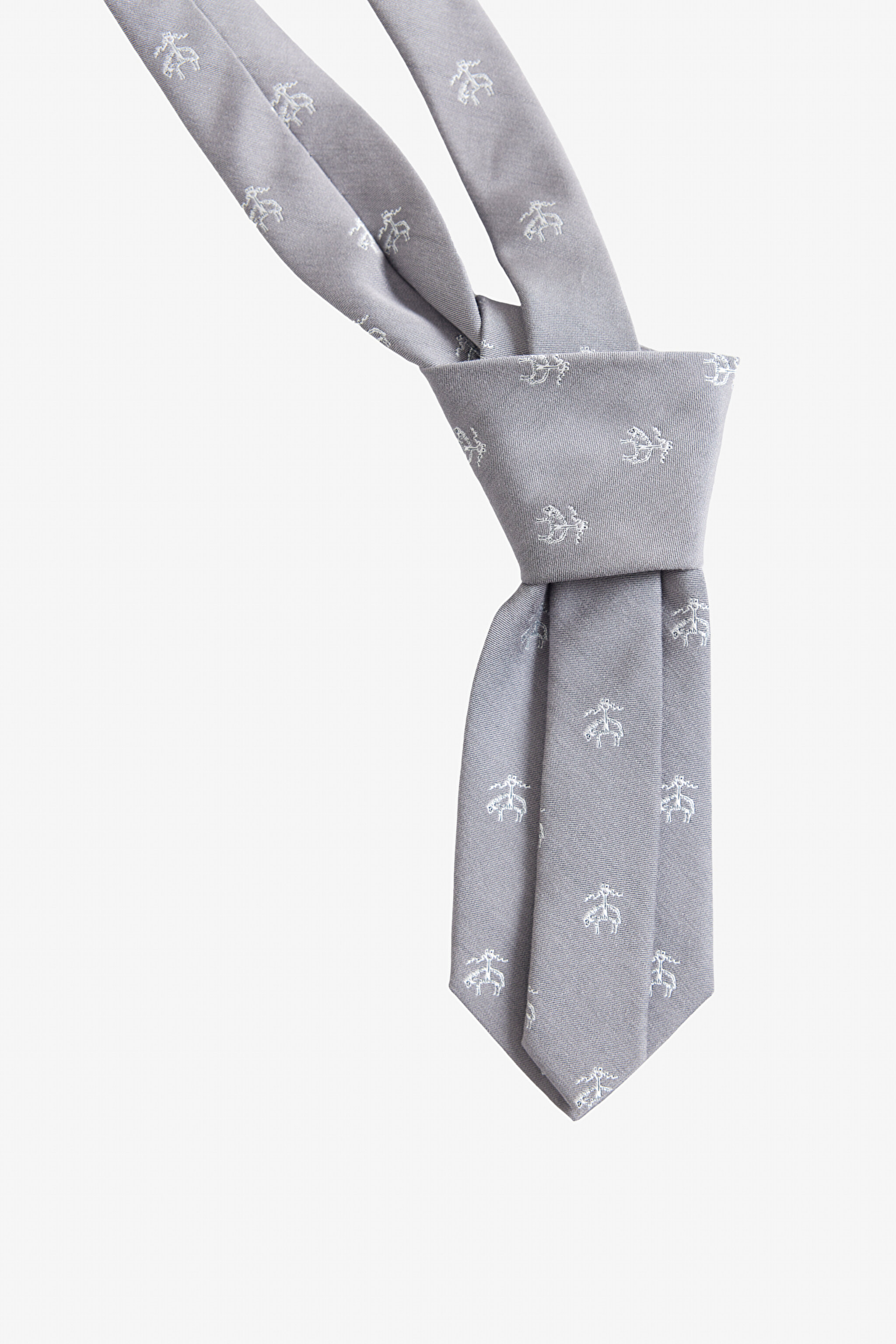 %100 İpek Golden Fleece Çizgili Kravat - Gri (görsel 2)