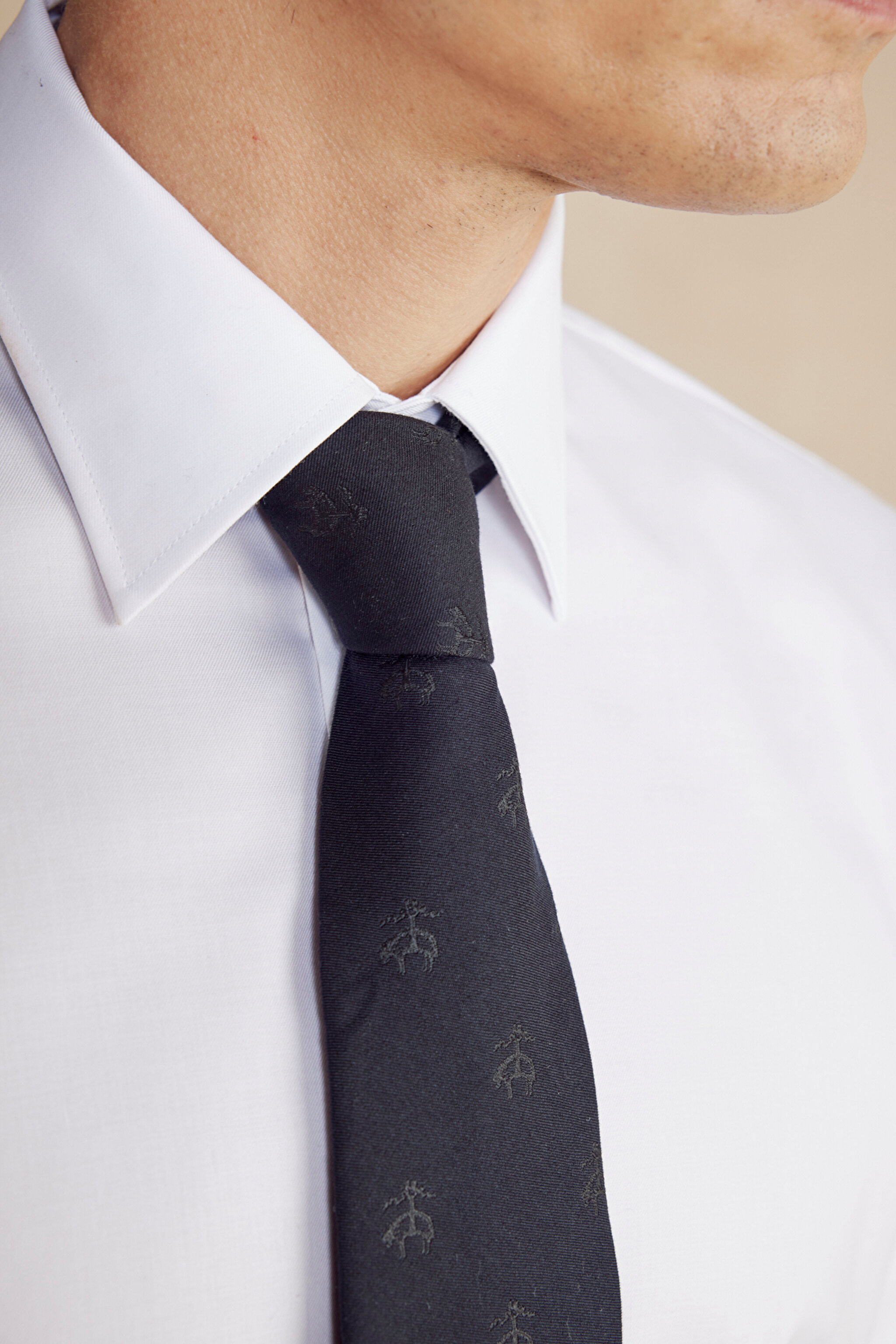 %100 İpek Golden Fleece Çizgili Kravat - Siyah (görsel 4)