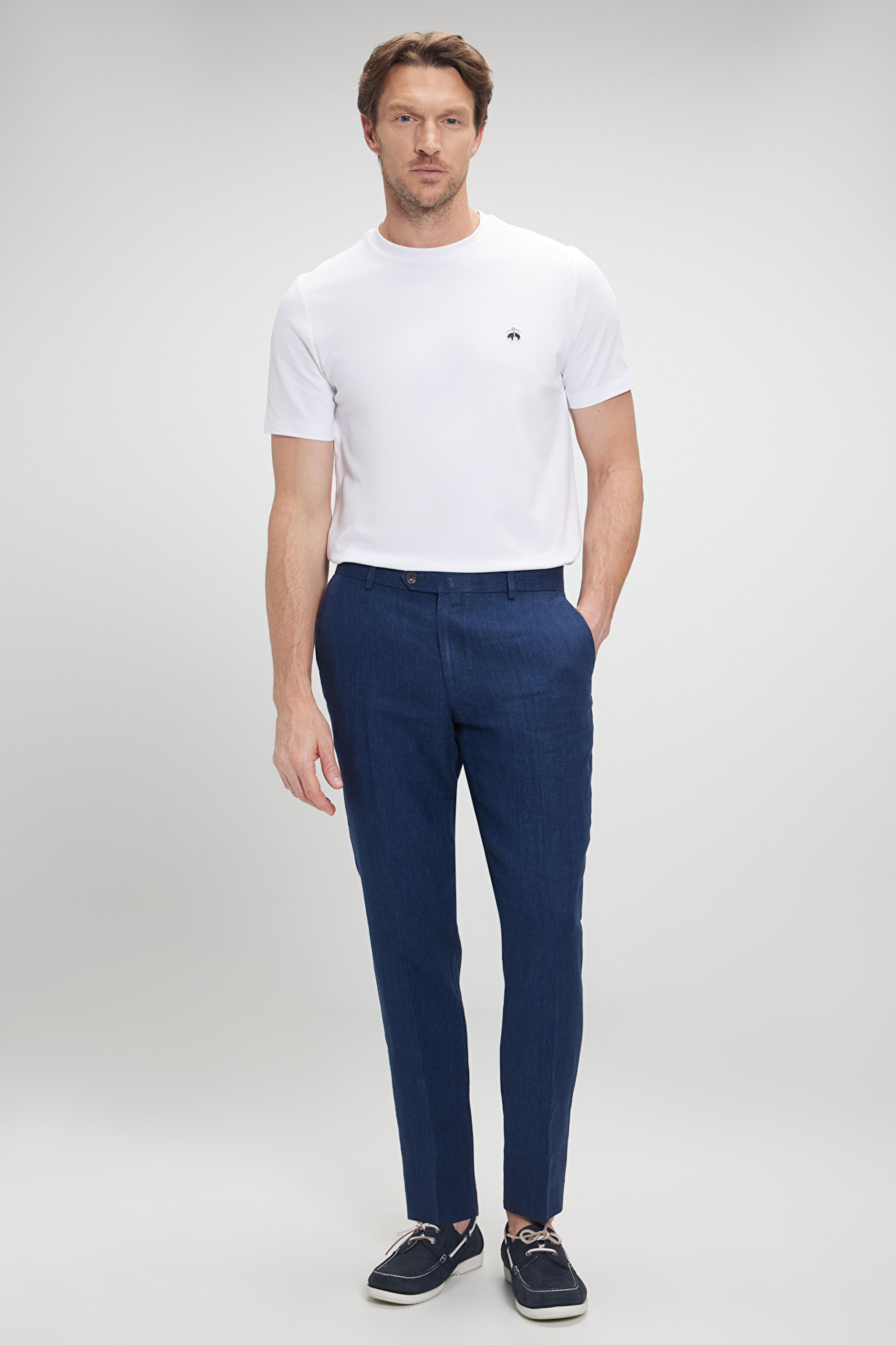 %100 Keten Düz Paça Klasik Pantolon - Lacivert