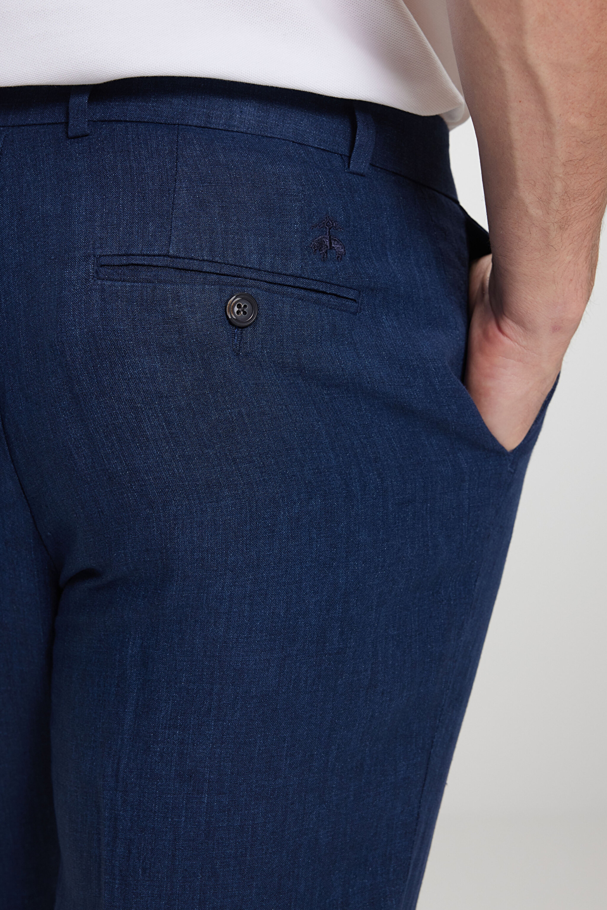 %100 Keten Düz Paça Klasik Pantolon - Lacivert (görsel 4)