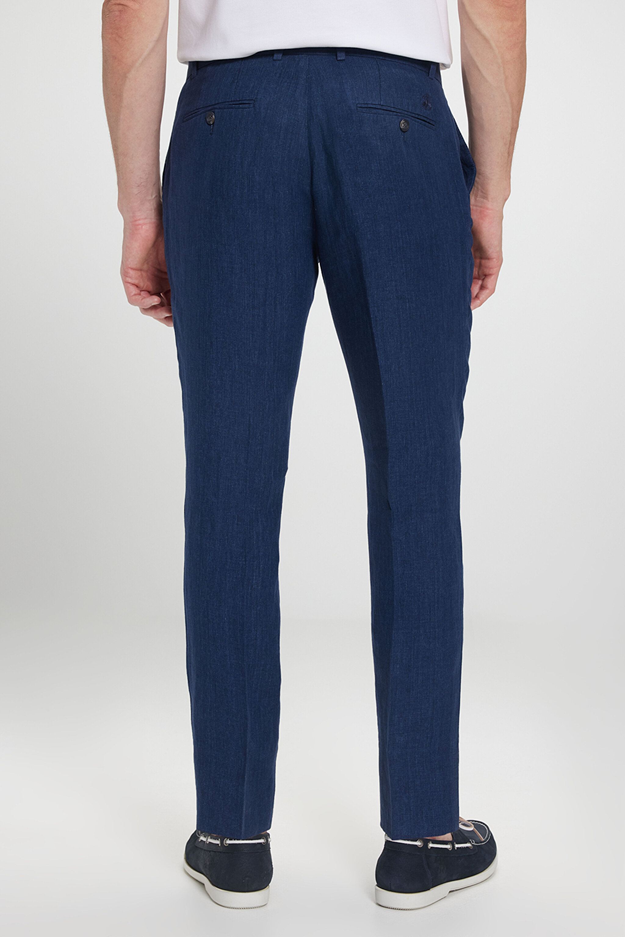 %100 Keten Düz Paça Klasik Pantolon - Lacivert (görsel 5)