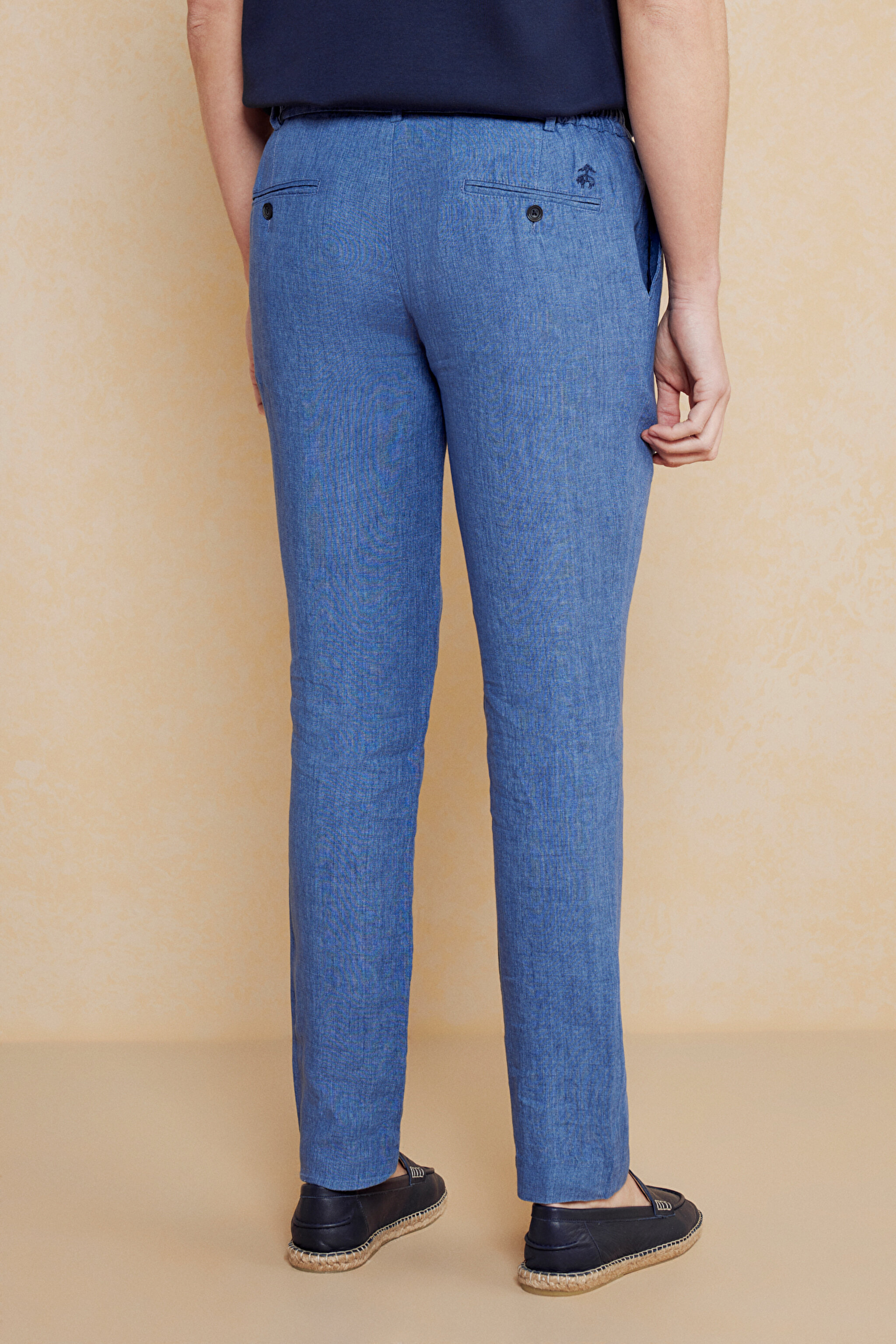 %100 Keten Cepli Jogger Pantolon - Mavi (görsel 5)