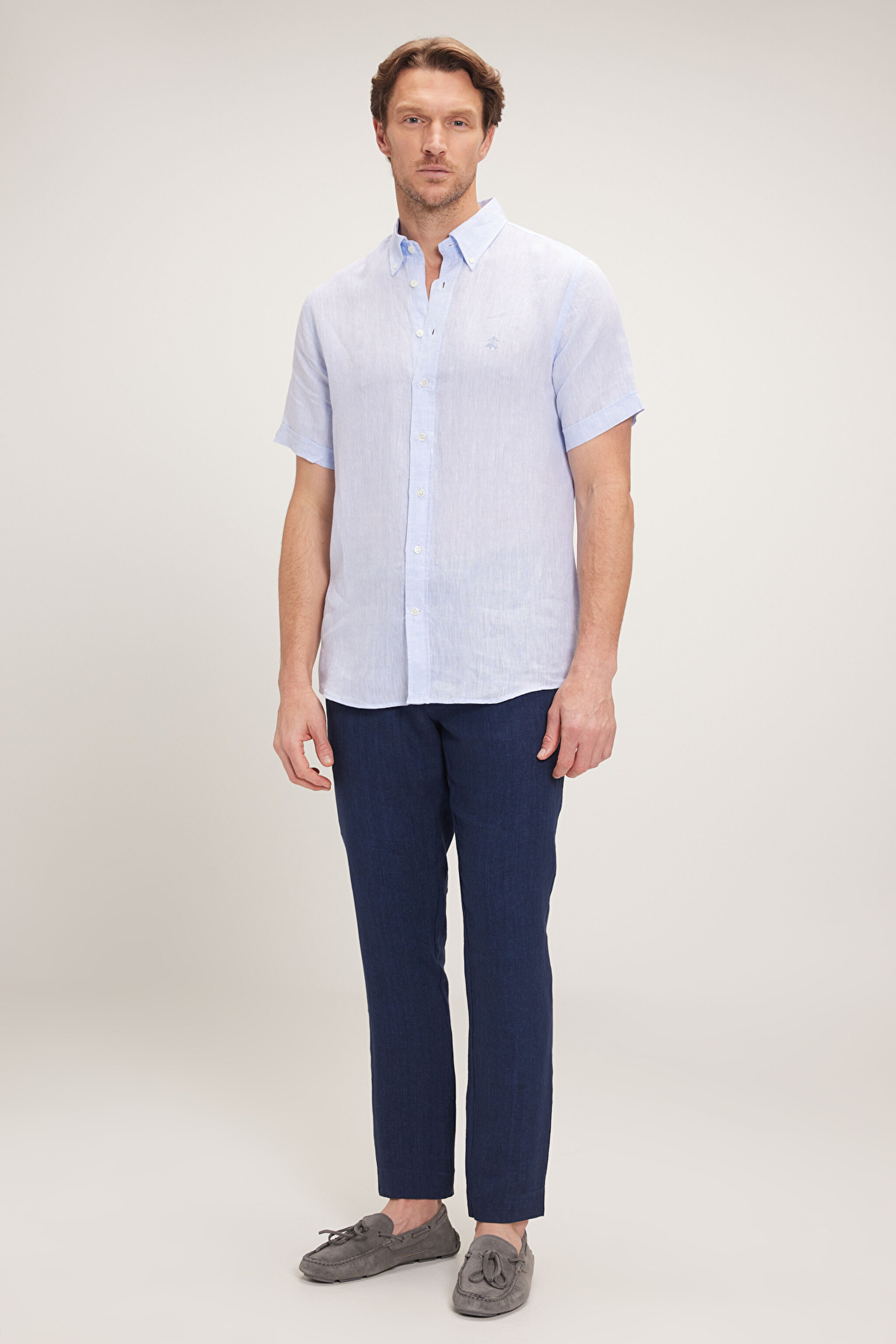 %100 Keten Cepli Jogger Pantolon - Lacivert