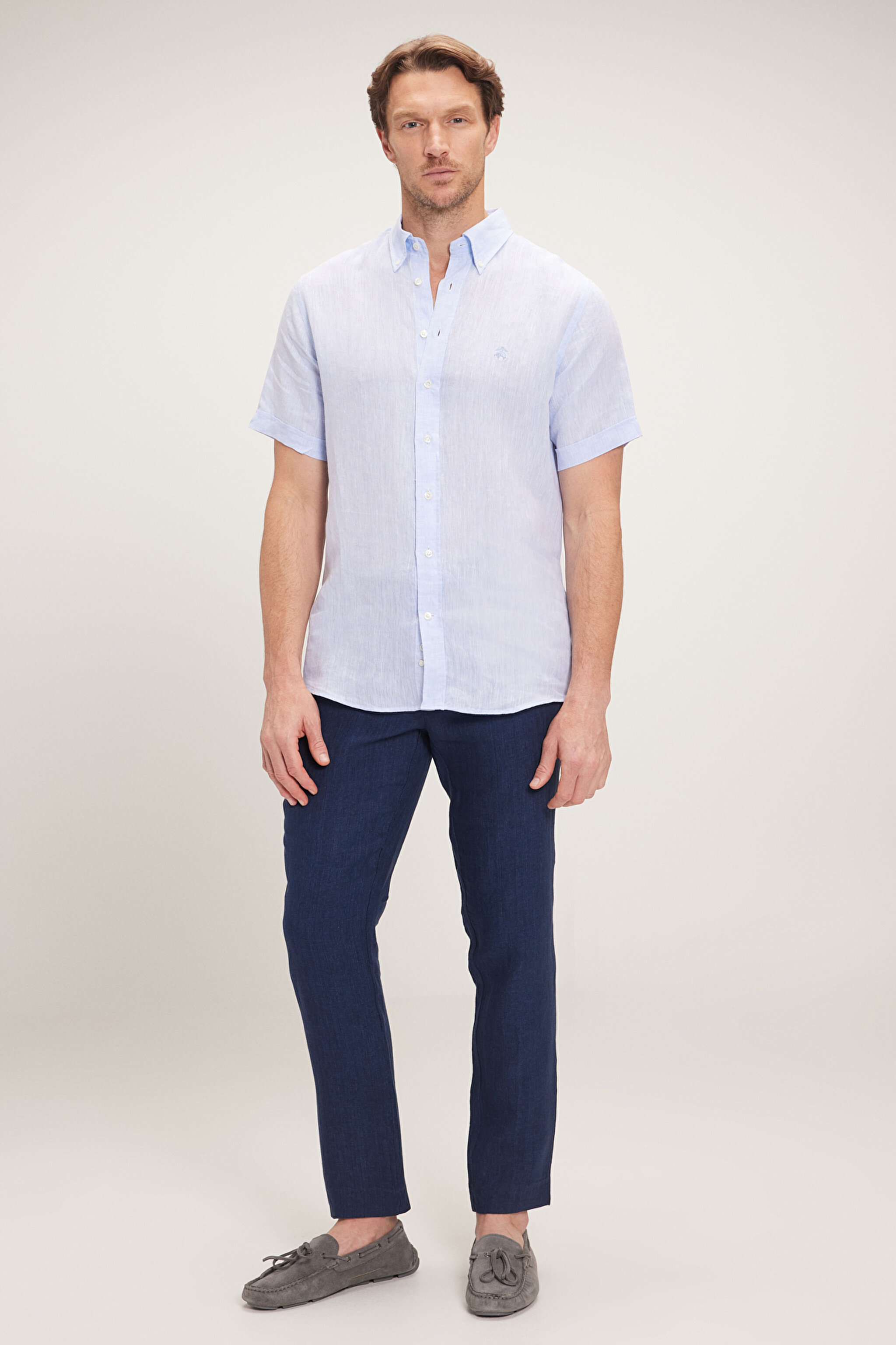 %100 Keten Cepli Jogger Pantolon - Lacivert (görsel 2)