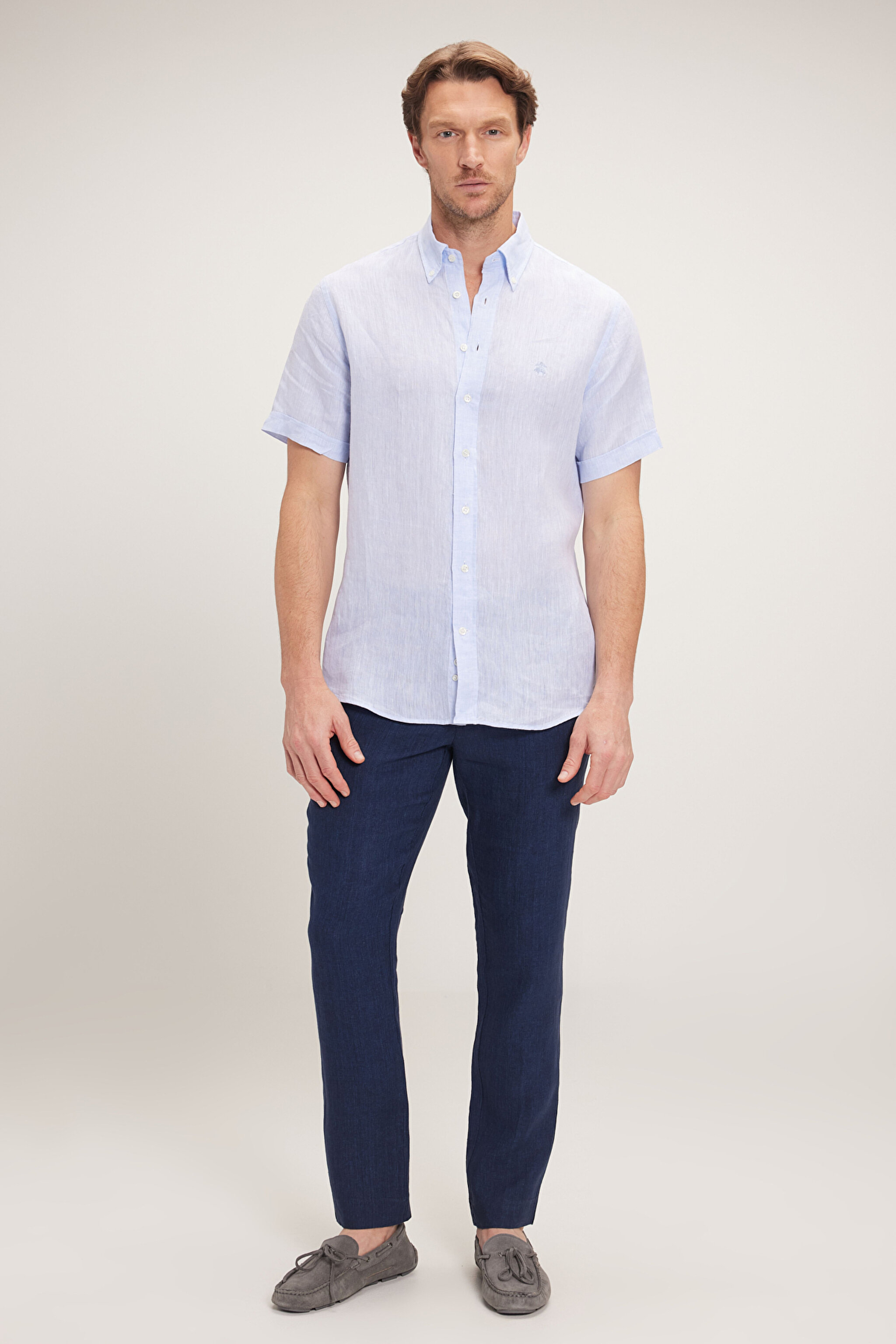 %100 Keten Cepli Jogger Pantolon - Lacivert (görsel 3)