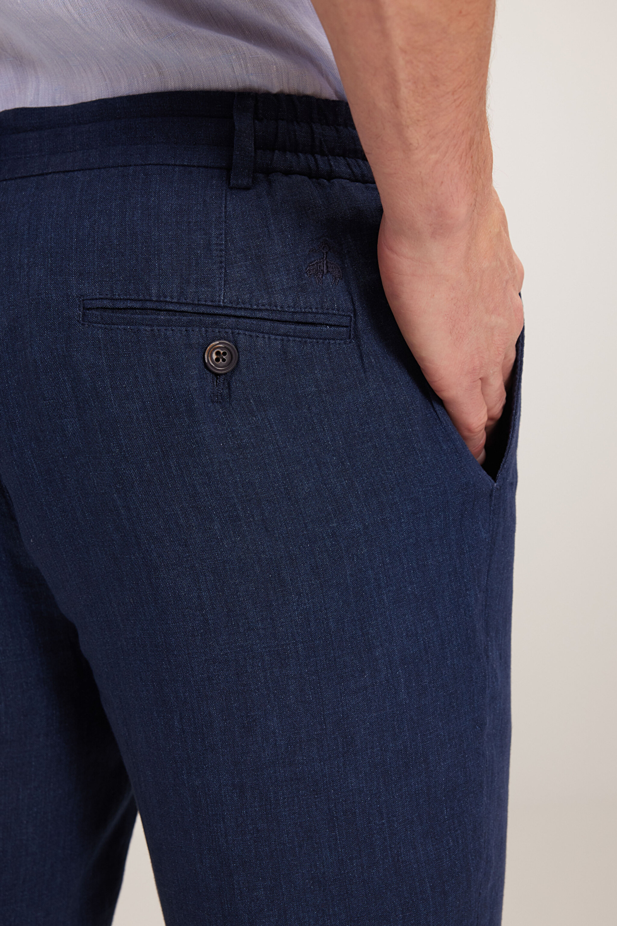 %100 Keten Cepli Jogger Pantolon - Lacivert (görsel 6)