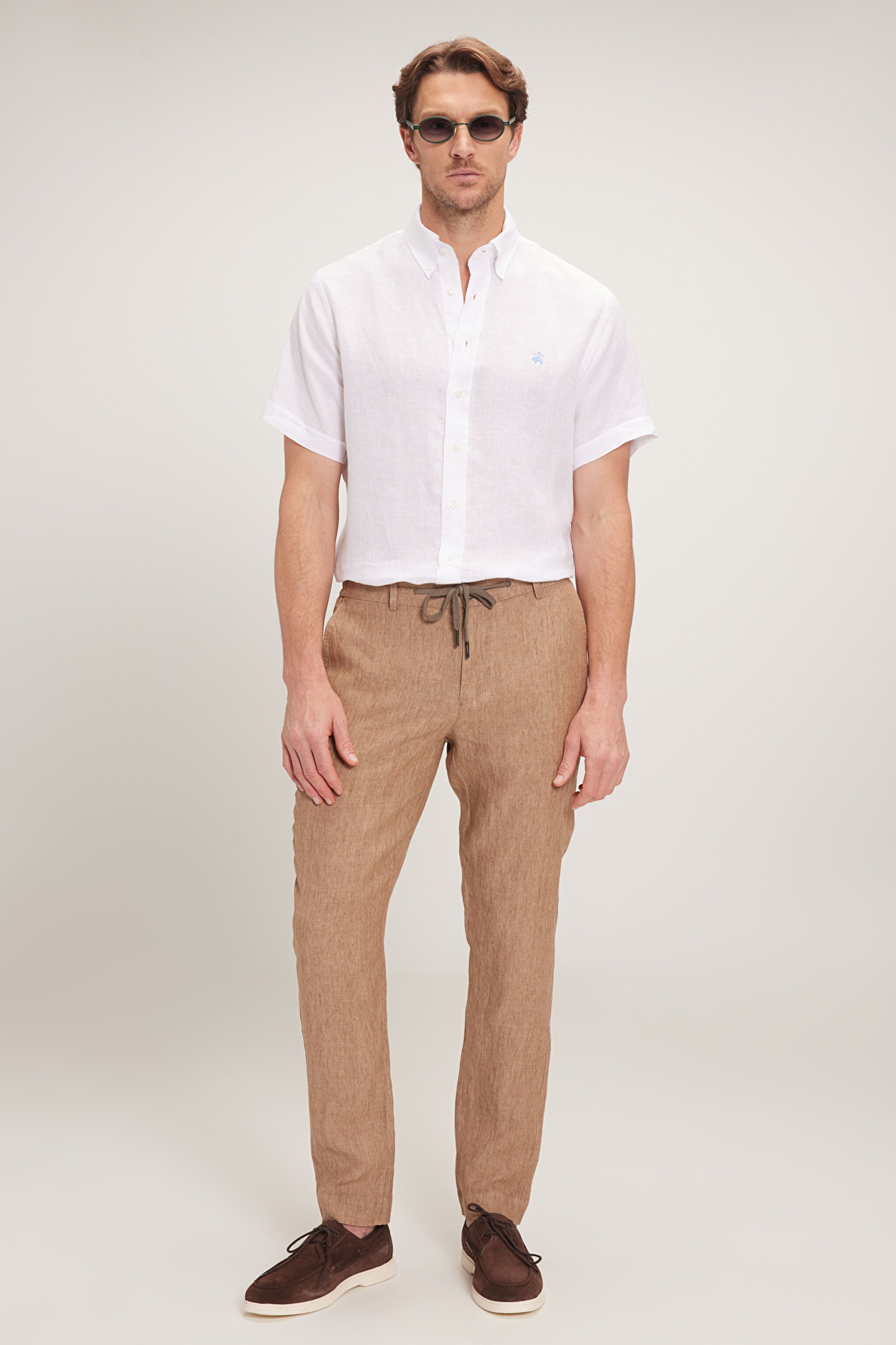 %100 Keten Cepli Jogger Pantolon - Bej (görsel 2)