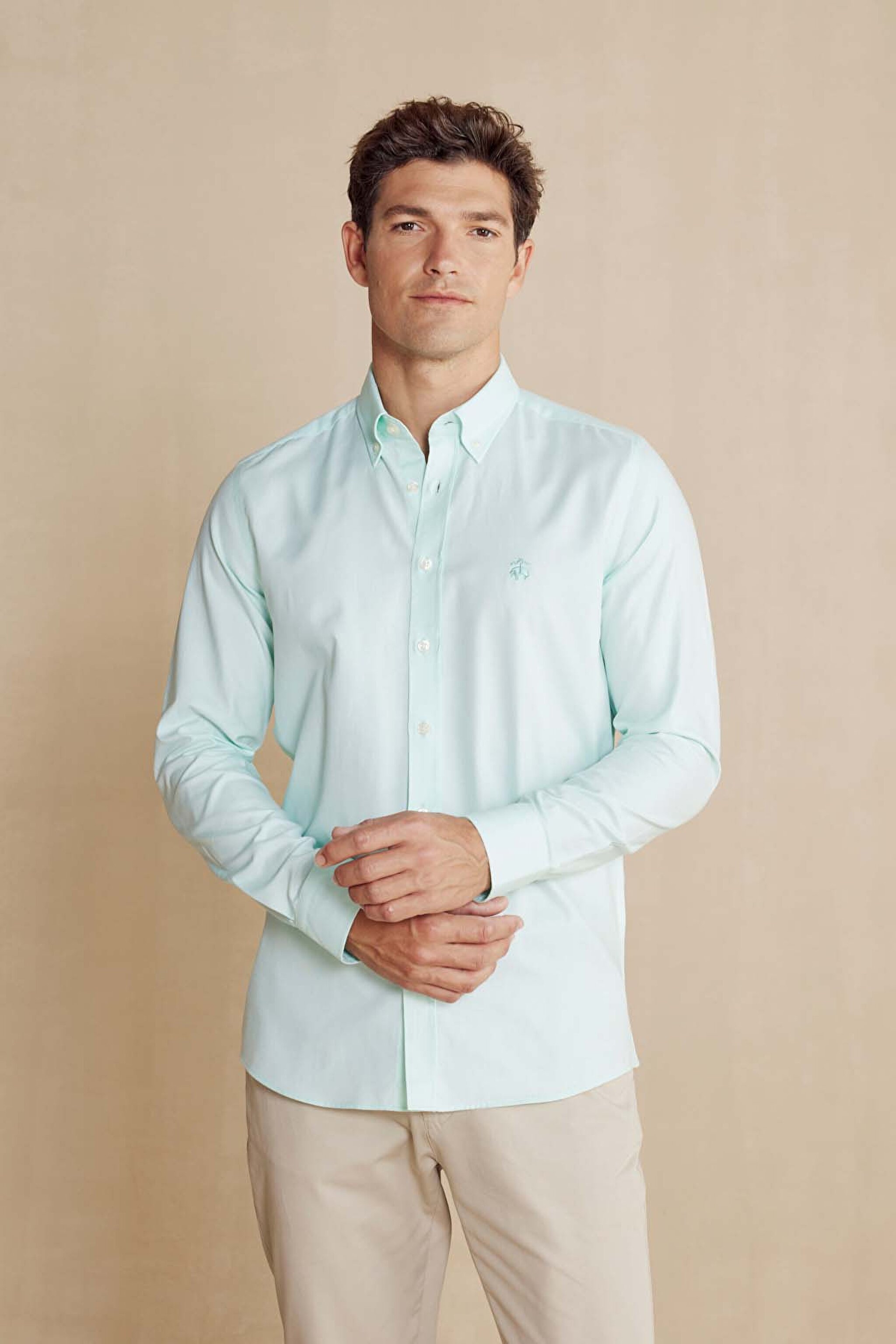 %100 Pamuk Düğmeli Yaka Slim Fit Gömlek - Mint (görsel 2)