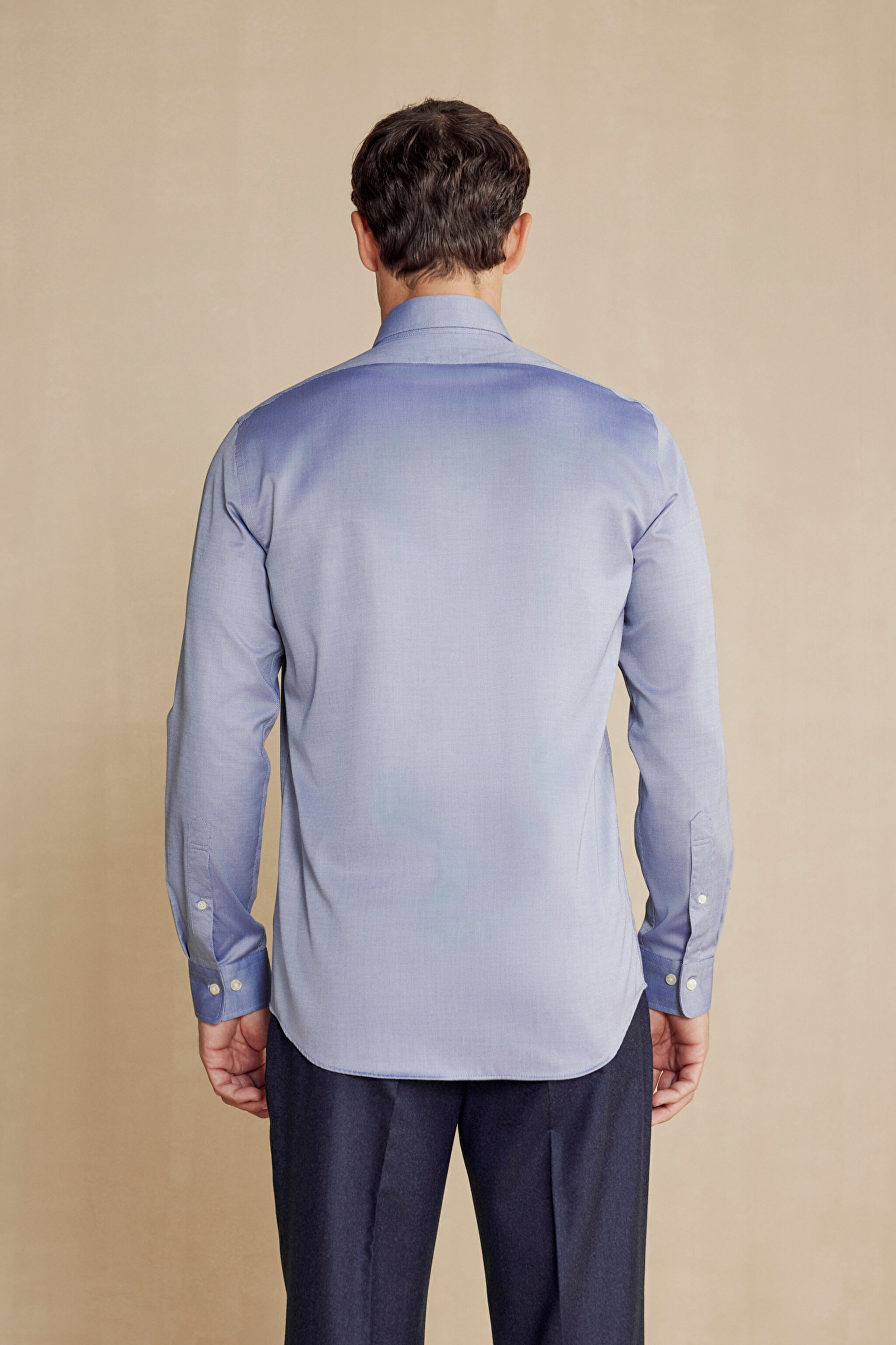 %100 Pamuk Düğmeli Yaka Slim Fit Gömlek - Lacivert (görsel 3)