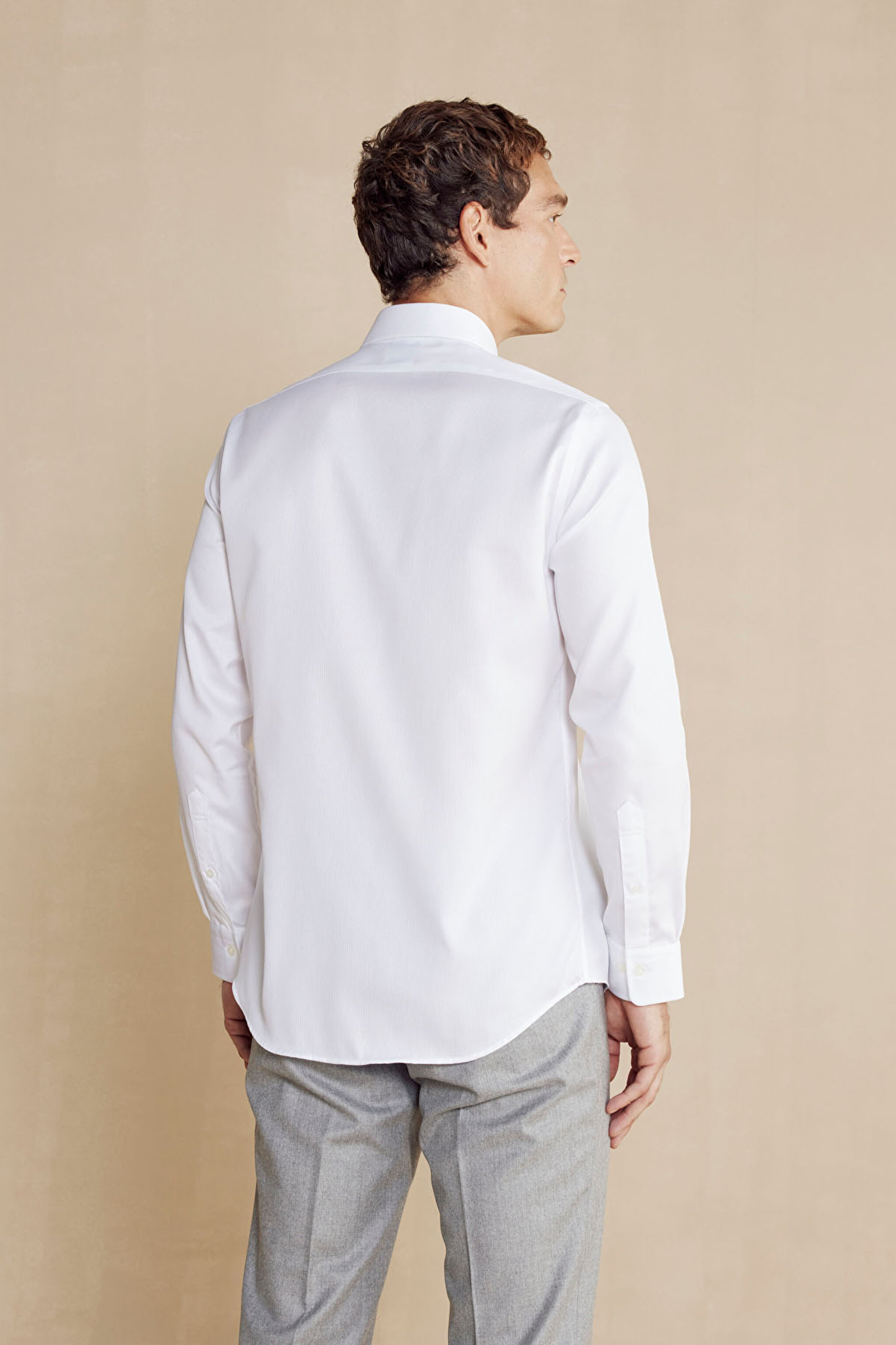 %100 Pamuk İtalyan Yaka Slim Fit Gömlek - Beyaz (görsel 5)