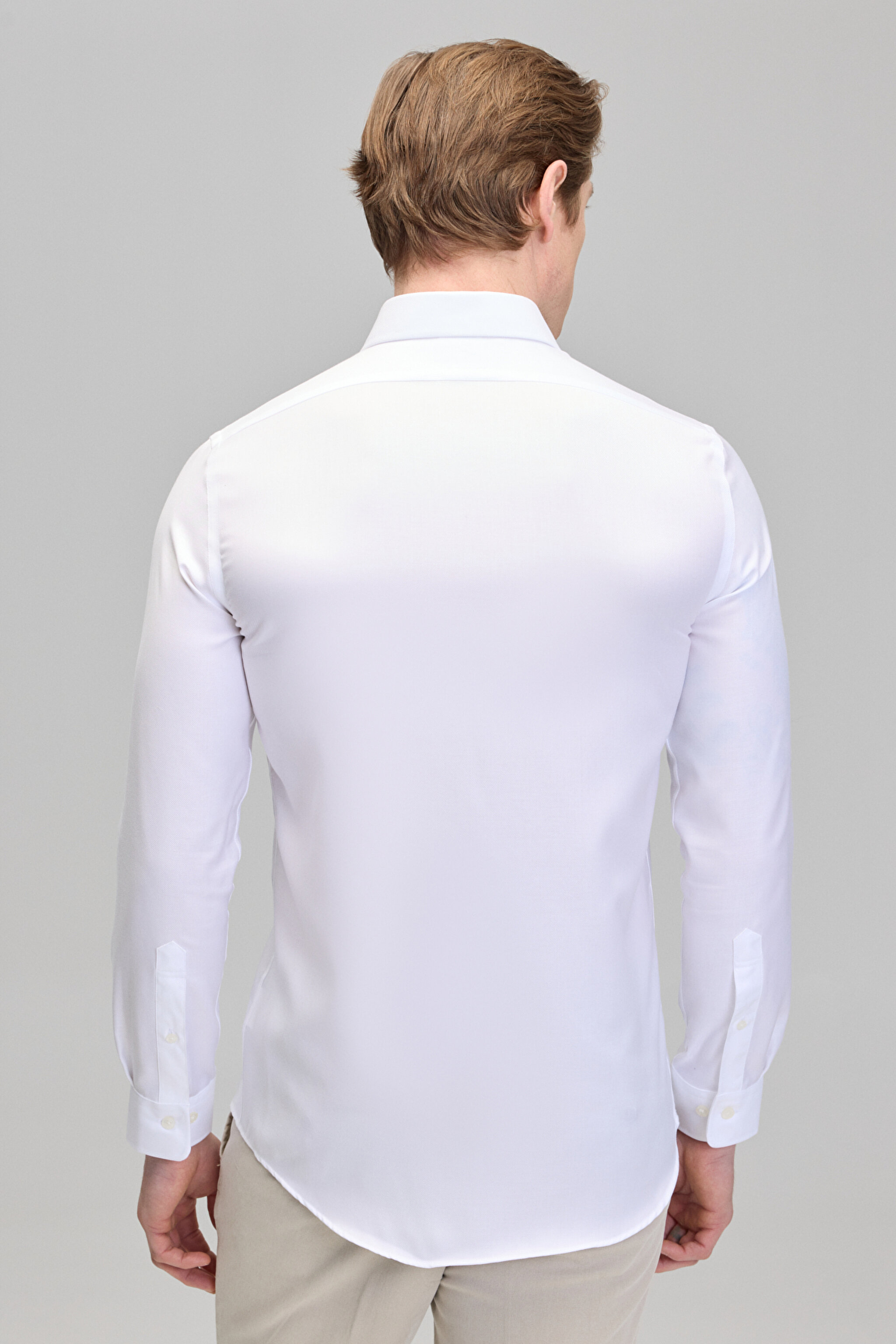 %100 Pamuk Slim Fit Klasik Yaka Basic Erkek Gömlek - Beyaz (görsel 5)